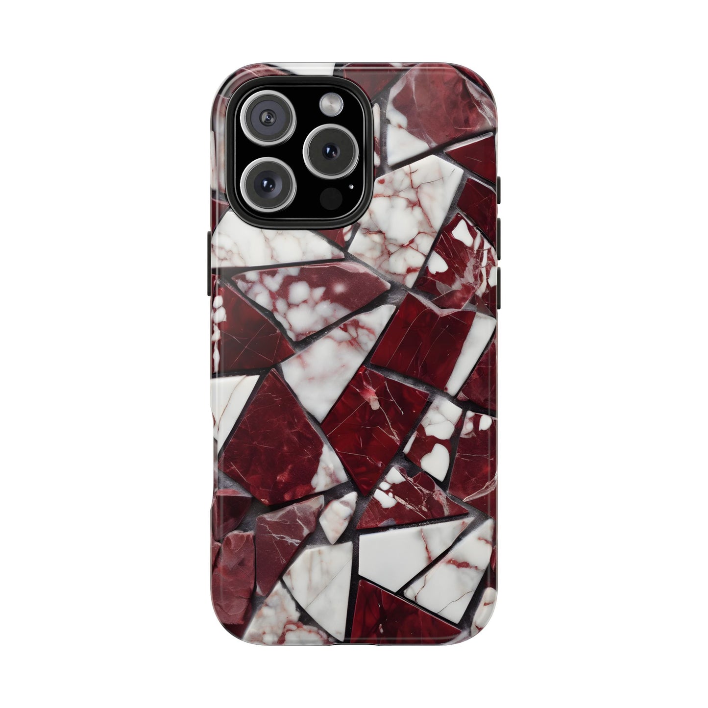 Shattered Dark Red Marble Pattern Tough Phone Case - Durable & Stylish Protection for iPhone