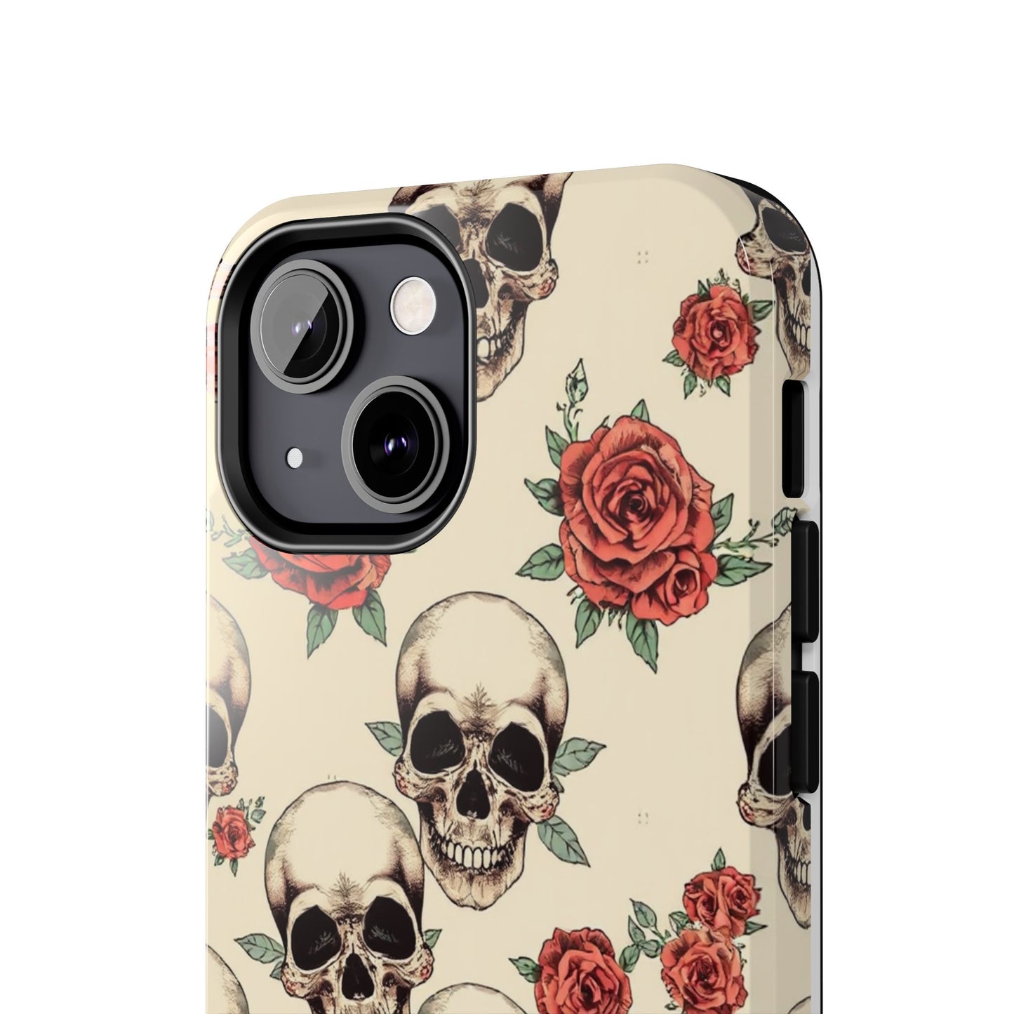 Tough Phone Case with Skull and Rose Design - Edgy Floral iPhone Protection