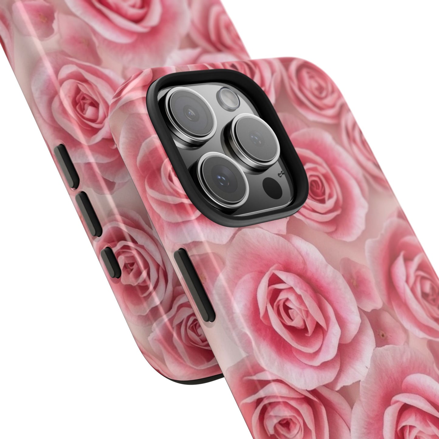 Floral Tough Phone Case - Pink Rose Design, Durable Protection for Flower Lovers