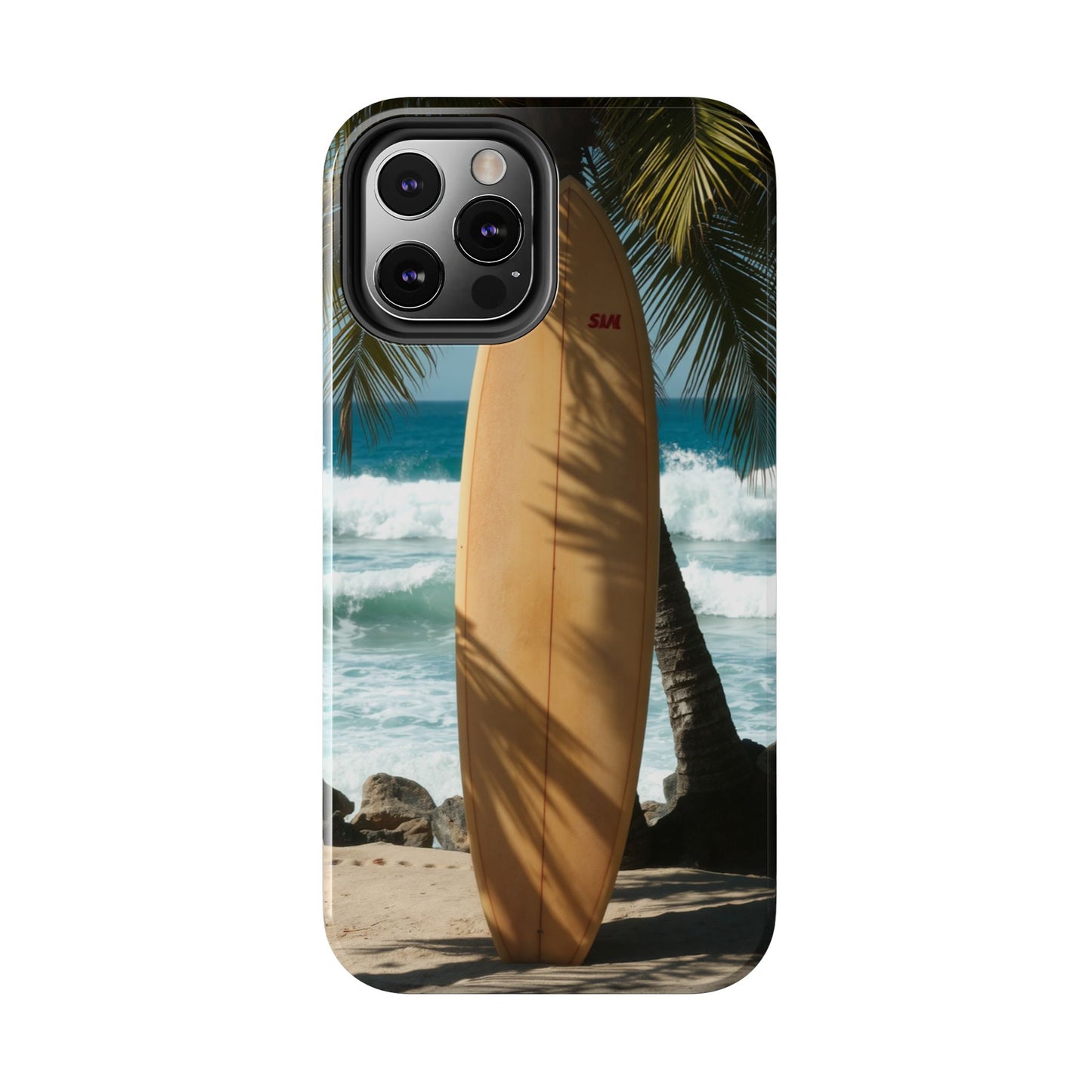 Tough Surfing Phone Case - Beach Vibes with Palm Trees & Surfboard