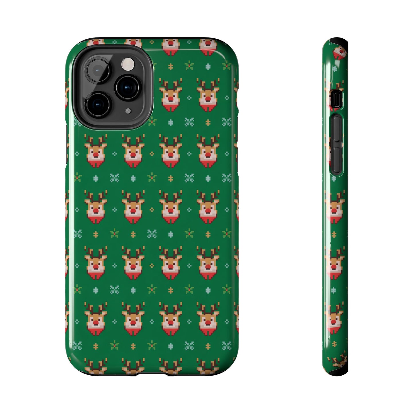 Pixel Art Christmas Rudolf Pattern Phone Case Green