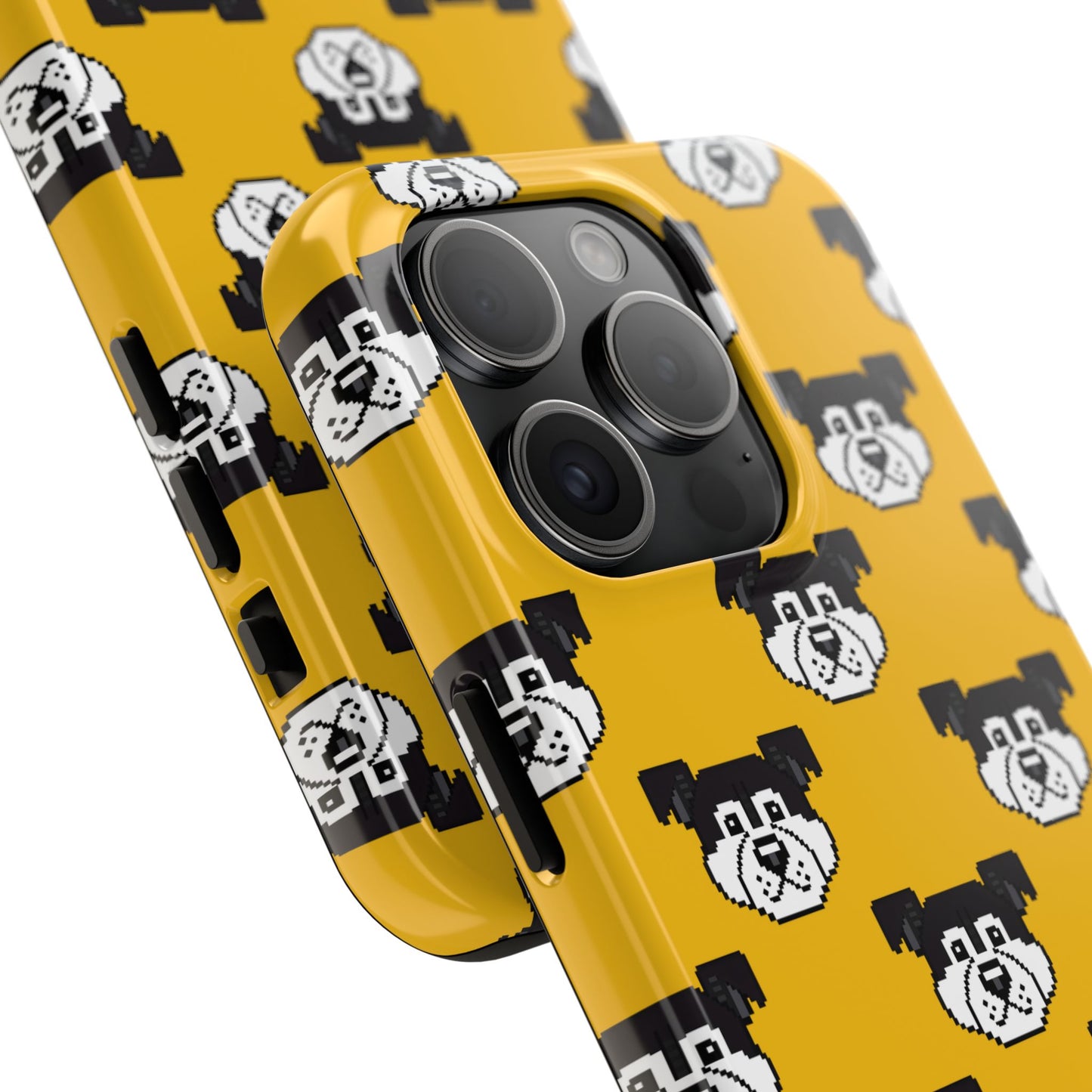 Playful Dog Pattern Tough Phone Case for Pet Lovers - Pixel Art Dog Yellow Background - for iPhone