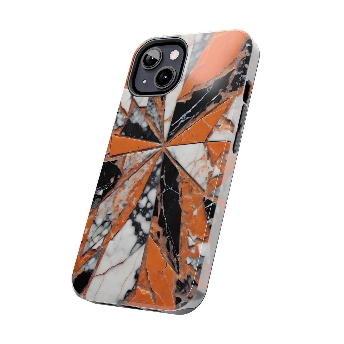 Shattered Pieces Marble Black and Orange Tough Phone Case - for iPhone