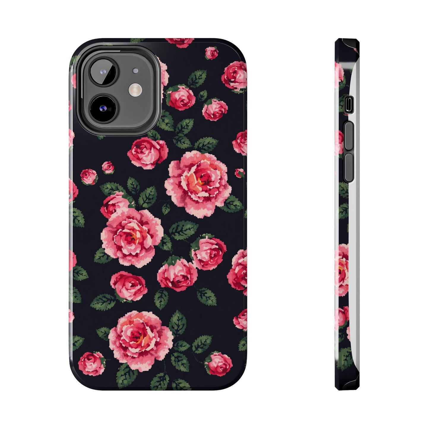 Pixelated Floral Tough Phone Case - Elegant Rose Design for Protection & Style - for iPhone