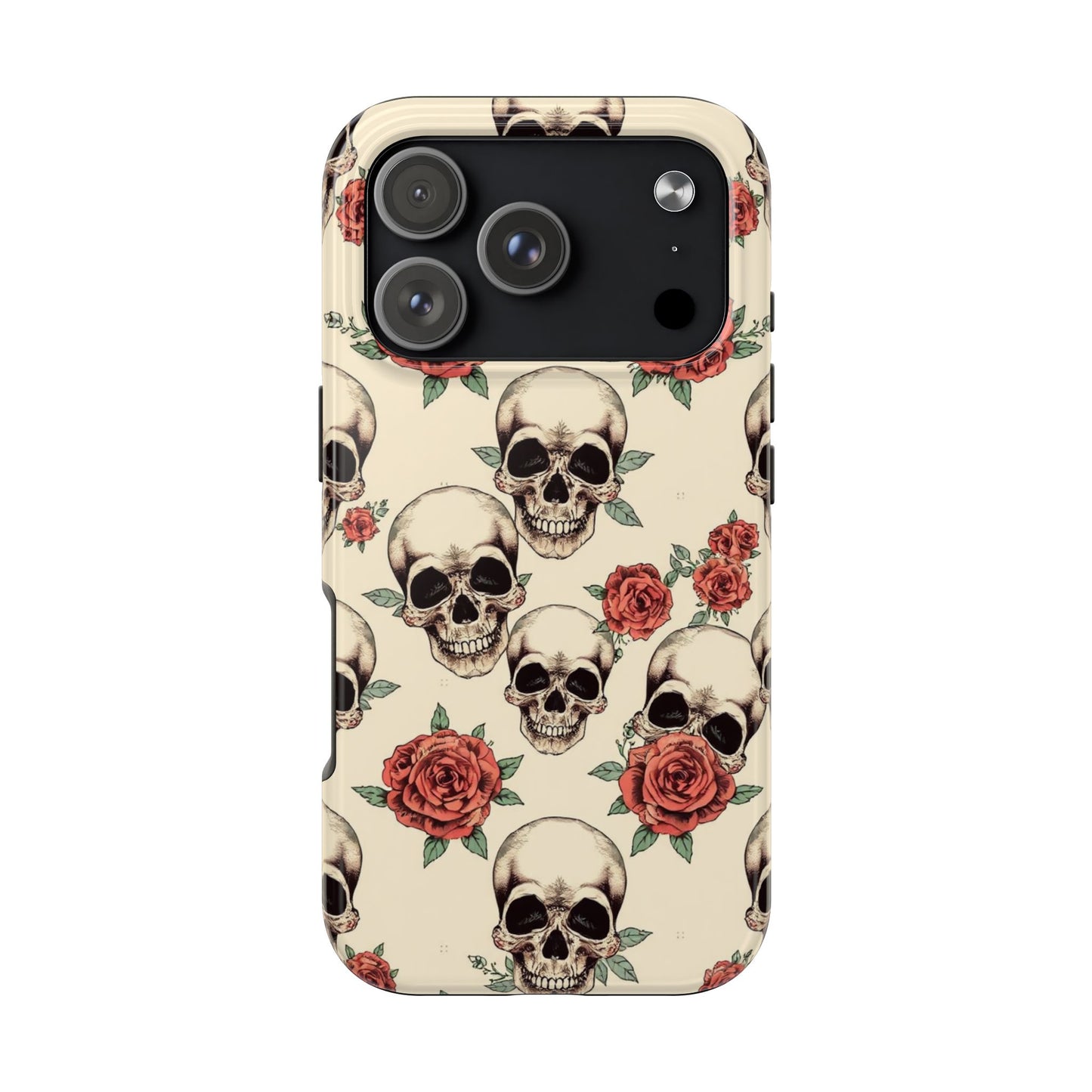 Tough Phone Case with Skull and Rose Design - Edgy Floral iPhone Protection