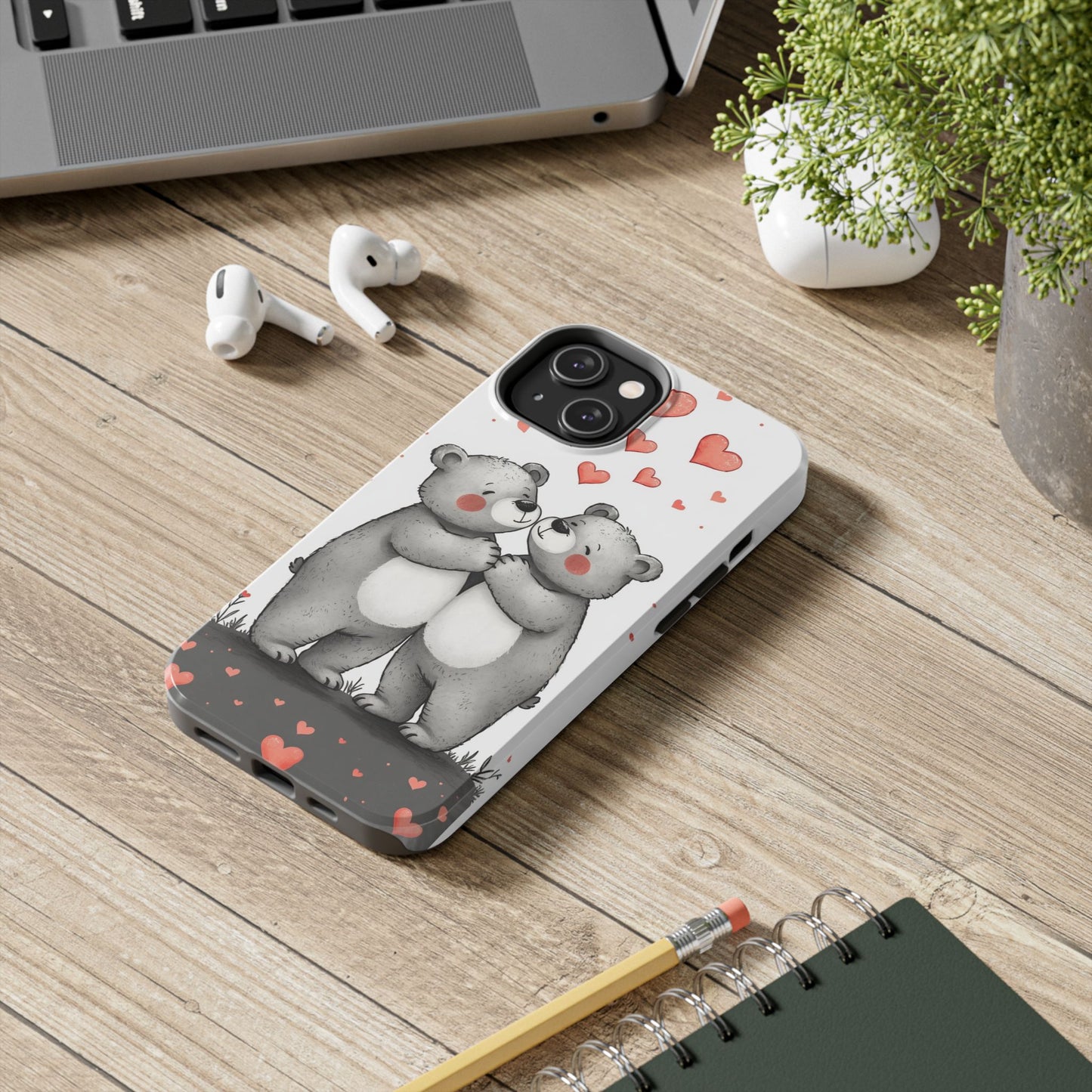 Cute Bear Love Tough Phone Case - Perfect for Valentine's Day & Couples