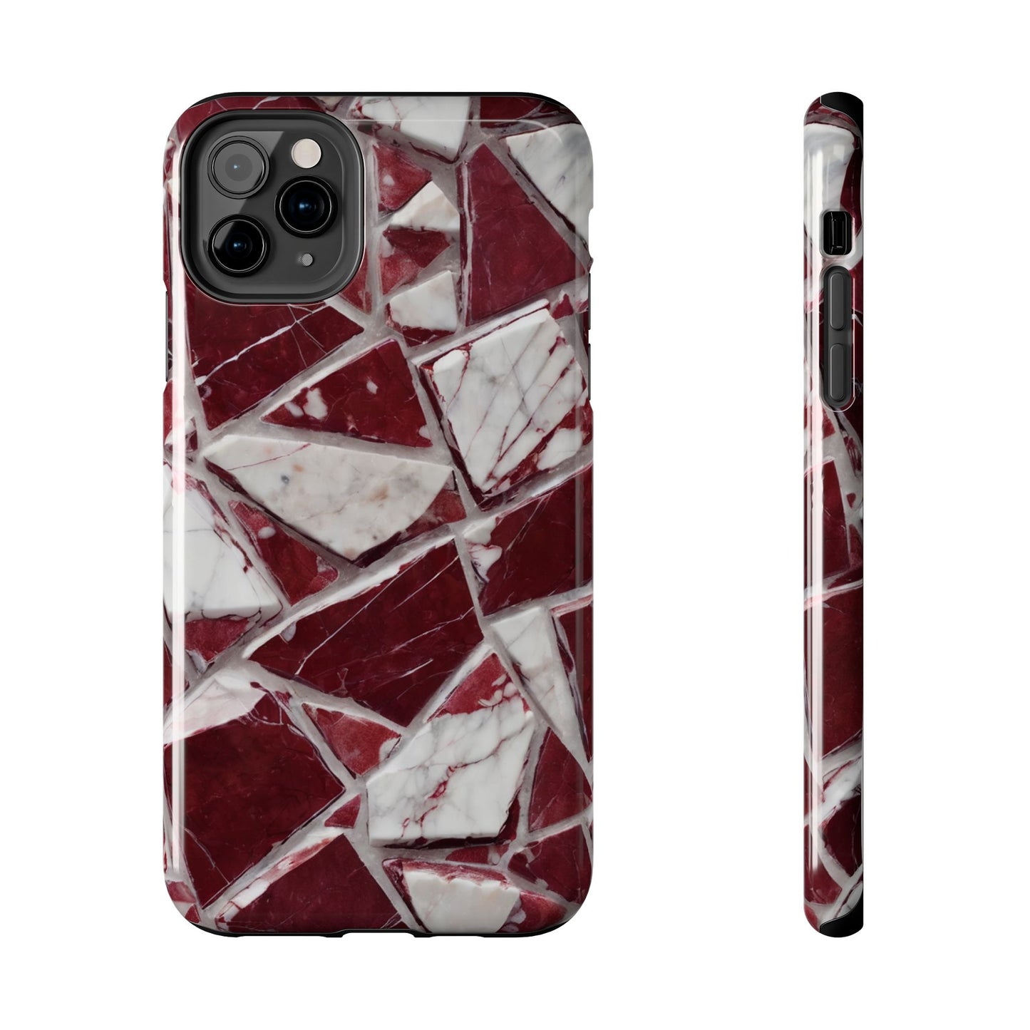 Elegant Red Pieces Marble Pattern Tough Phone Case - Stylish Protection for iPhone