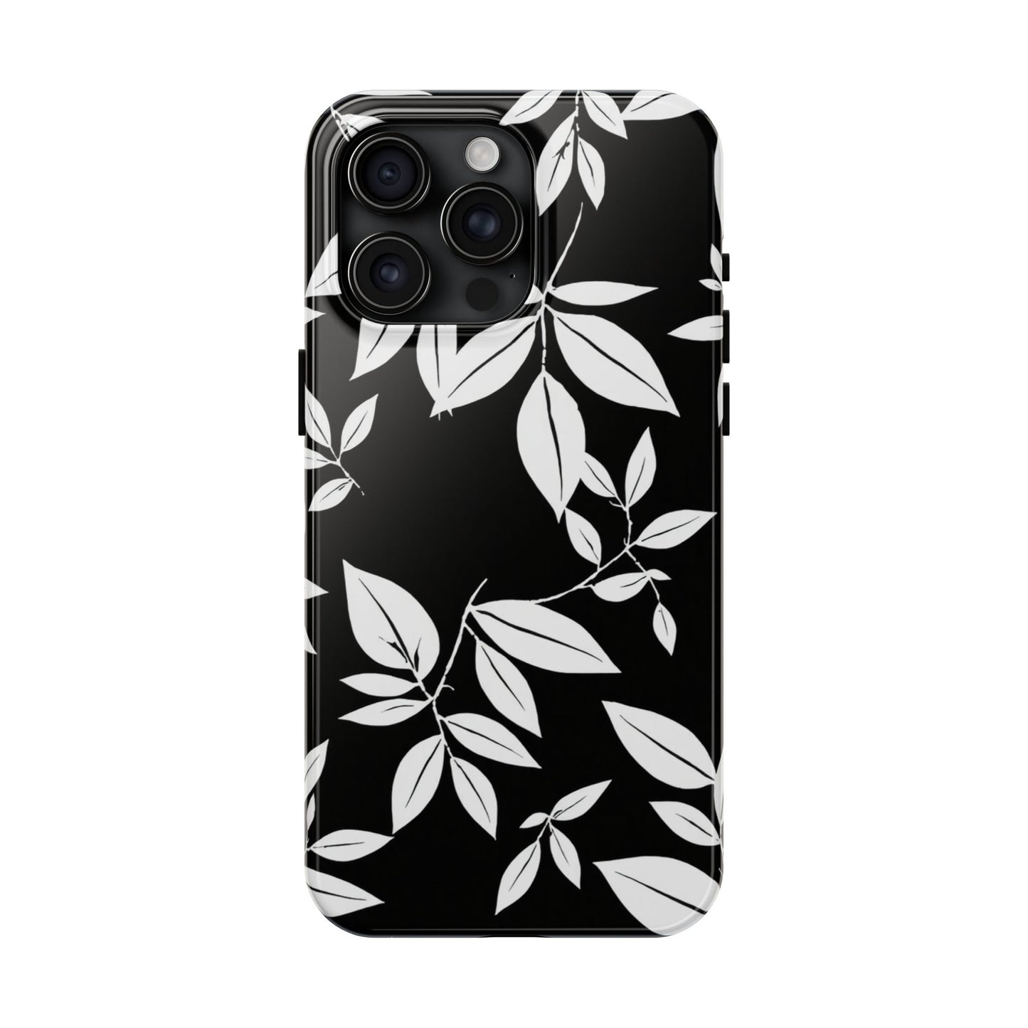 Chic Floral Tough Phone Case - Elegant Black & White Design for Stylish Protection