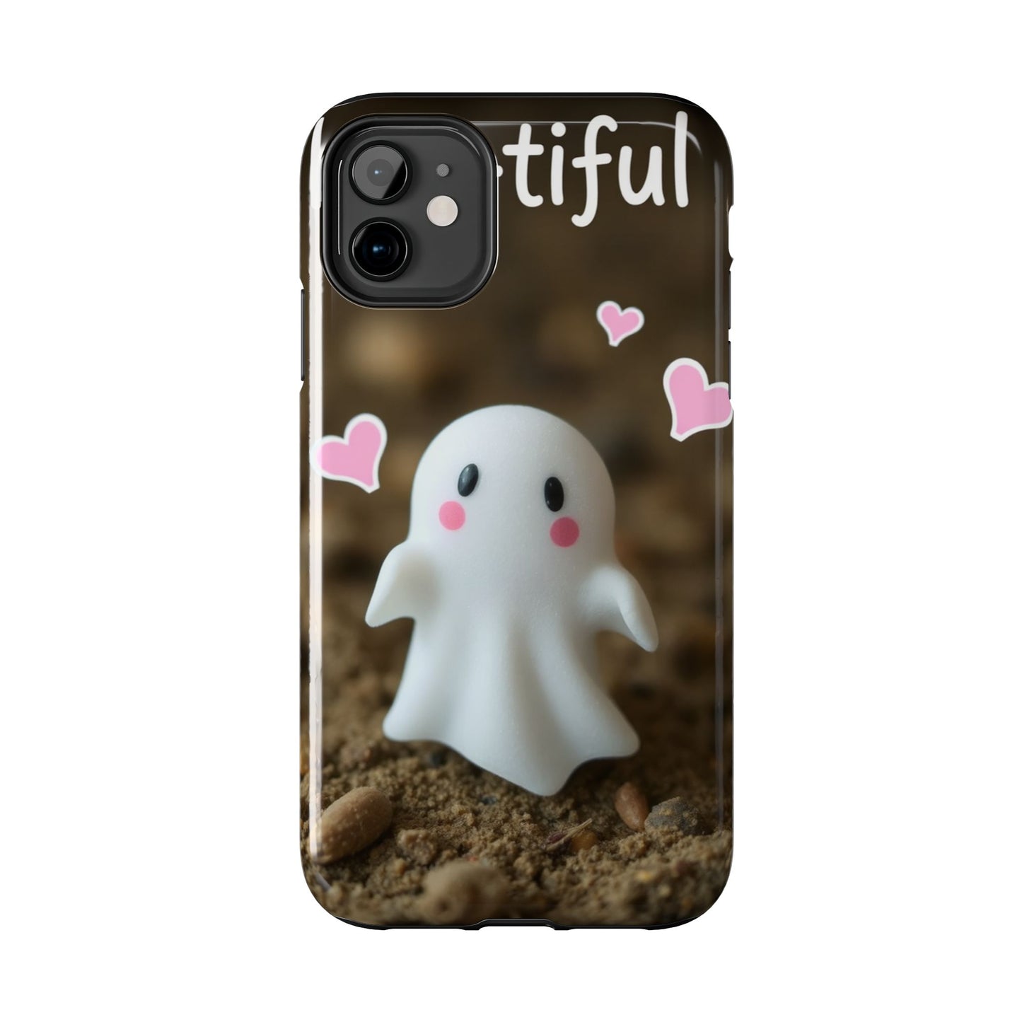 Cute Ghost Tough Phone Case - Beautiful Design with Heart Accents