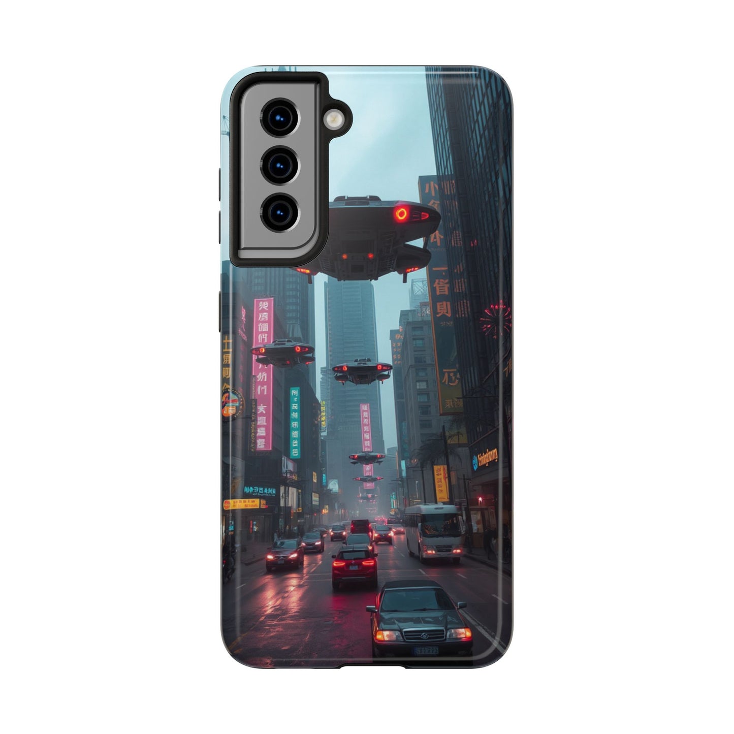 Futuristic City Tough Phone Case - Sci-Fi Design for Urban Explorers
