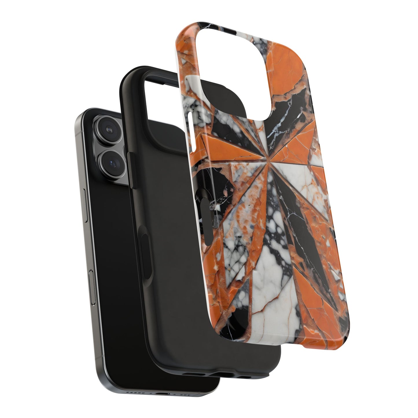 Shattered Pieces Marble Black and Orange Tough Phone Case - for iPhone