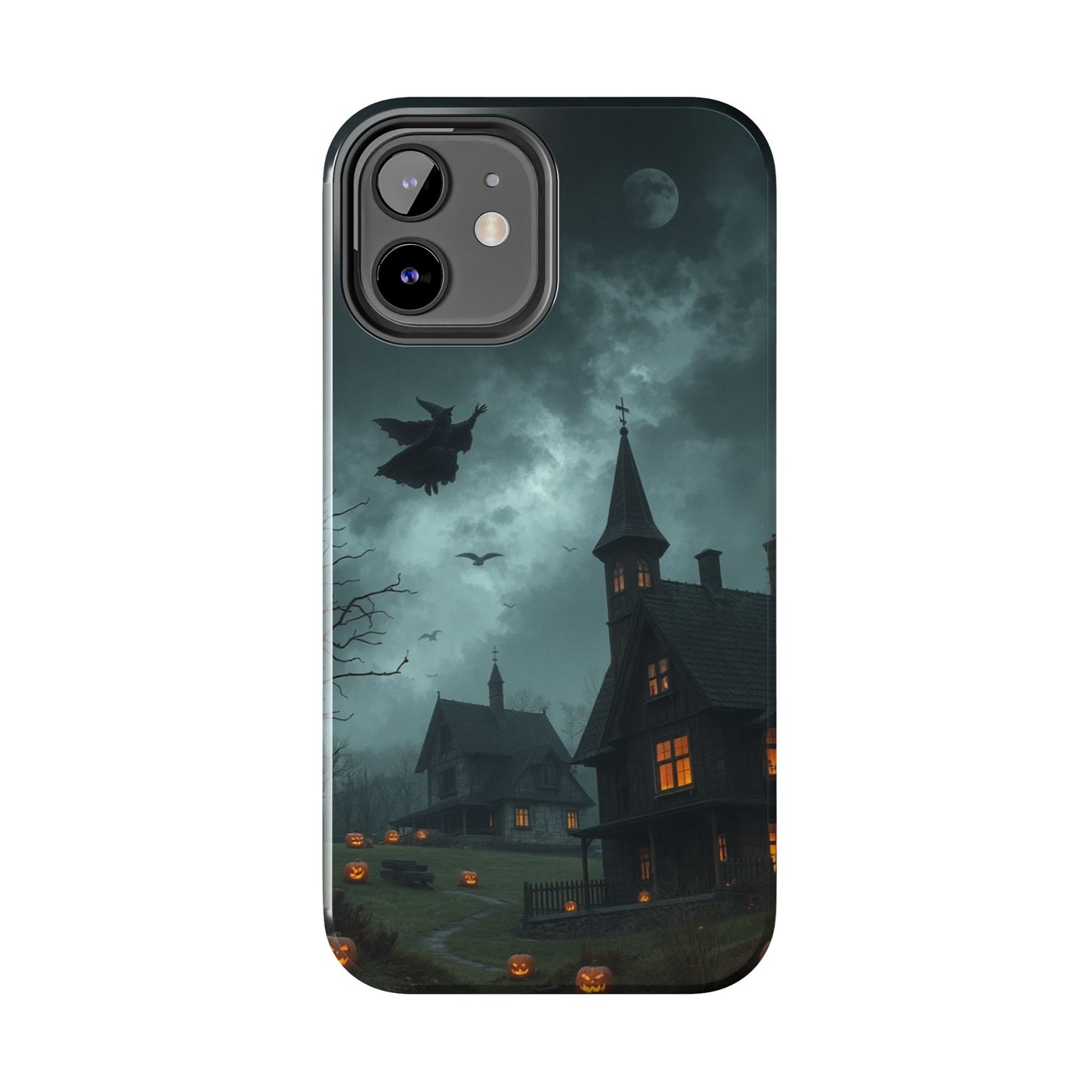 Halloween-Themed Tough Phone Case with Spooky House Design