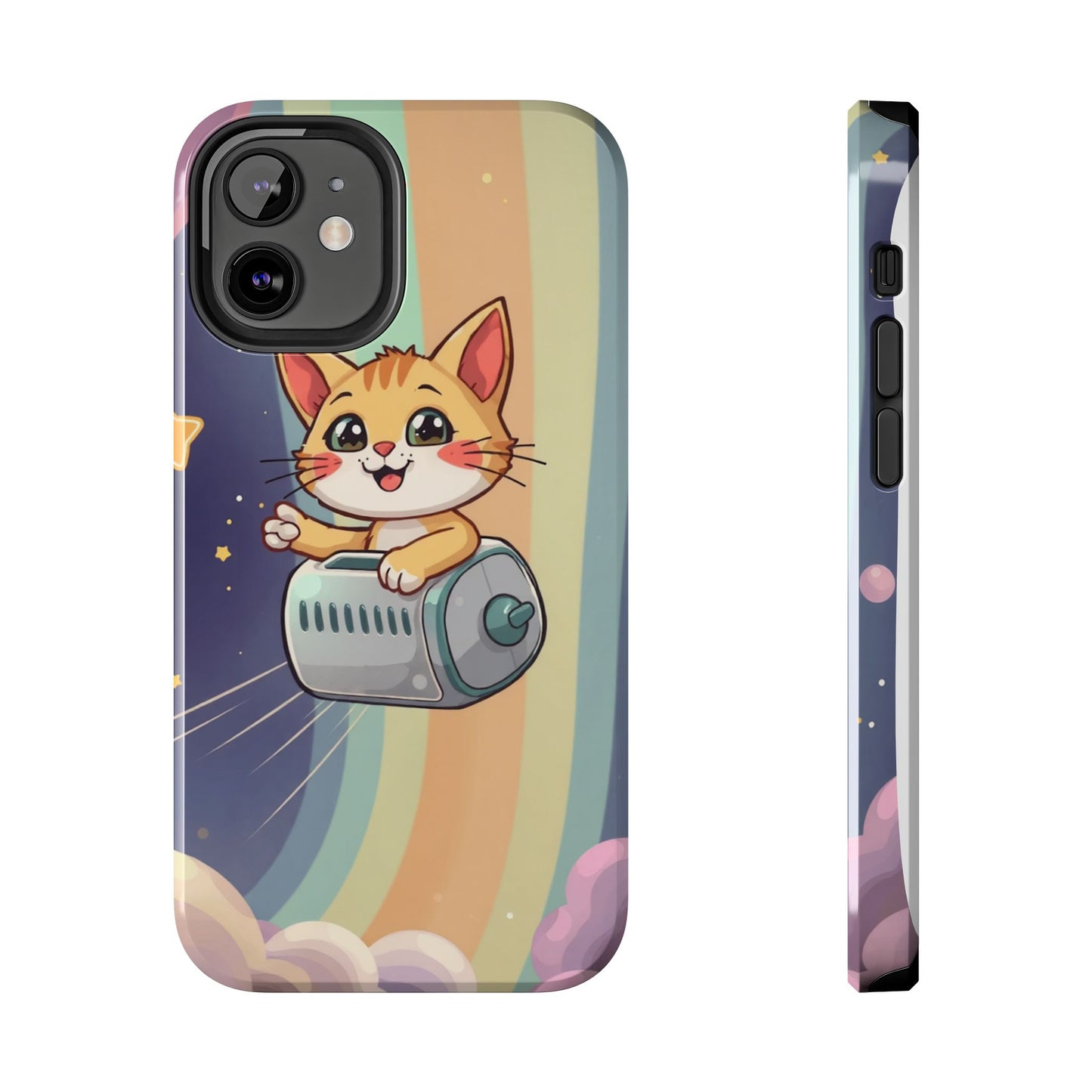 Cute Cat Rocket Phone Case - Vibrant and Playful Tough Case