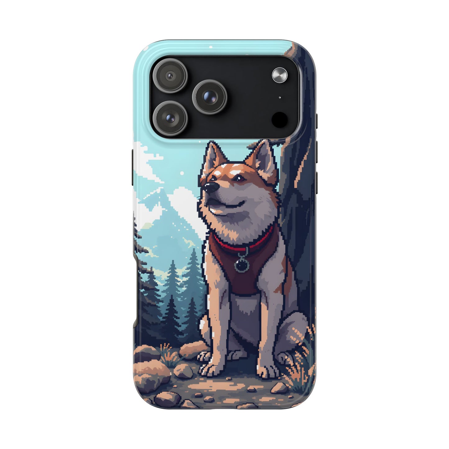 Retro Dog Adventure Tough Phone Case - Pixel Art Shiba Inu Design - for iPhone