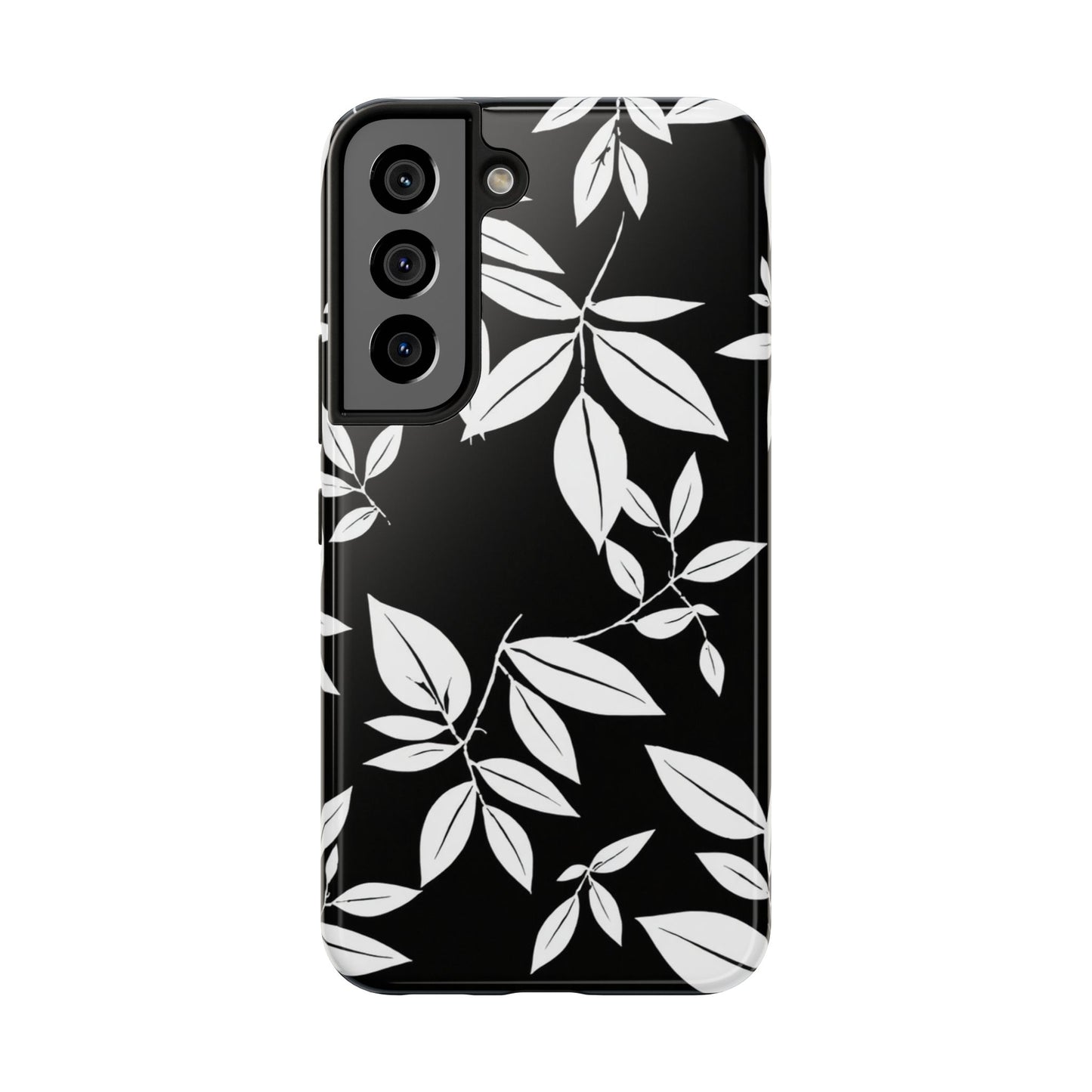 Chic Floral Tough Phone Case - Elegant Black & White Design for Stylish Protection