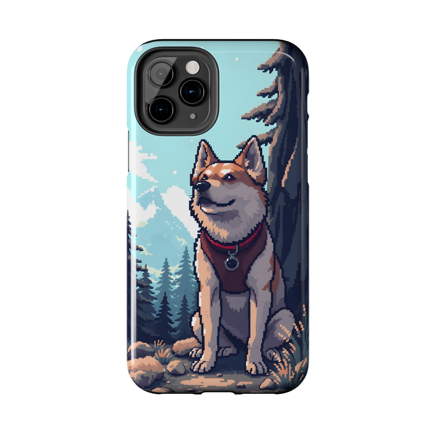 Retro Dog Adventure Tough Phone Case - Pixel Art Shiba Inu Design - for iPhone