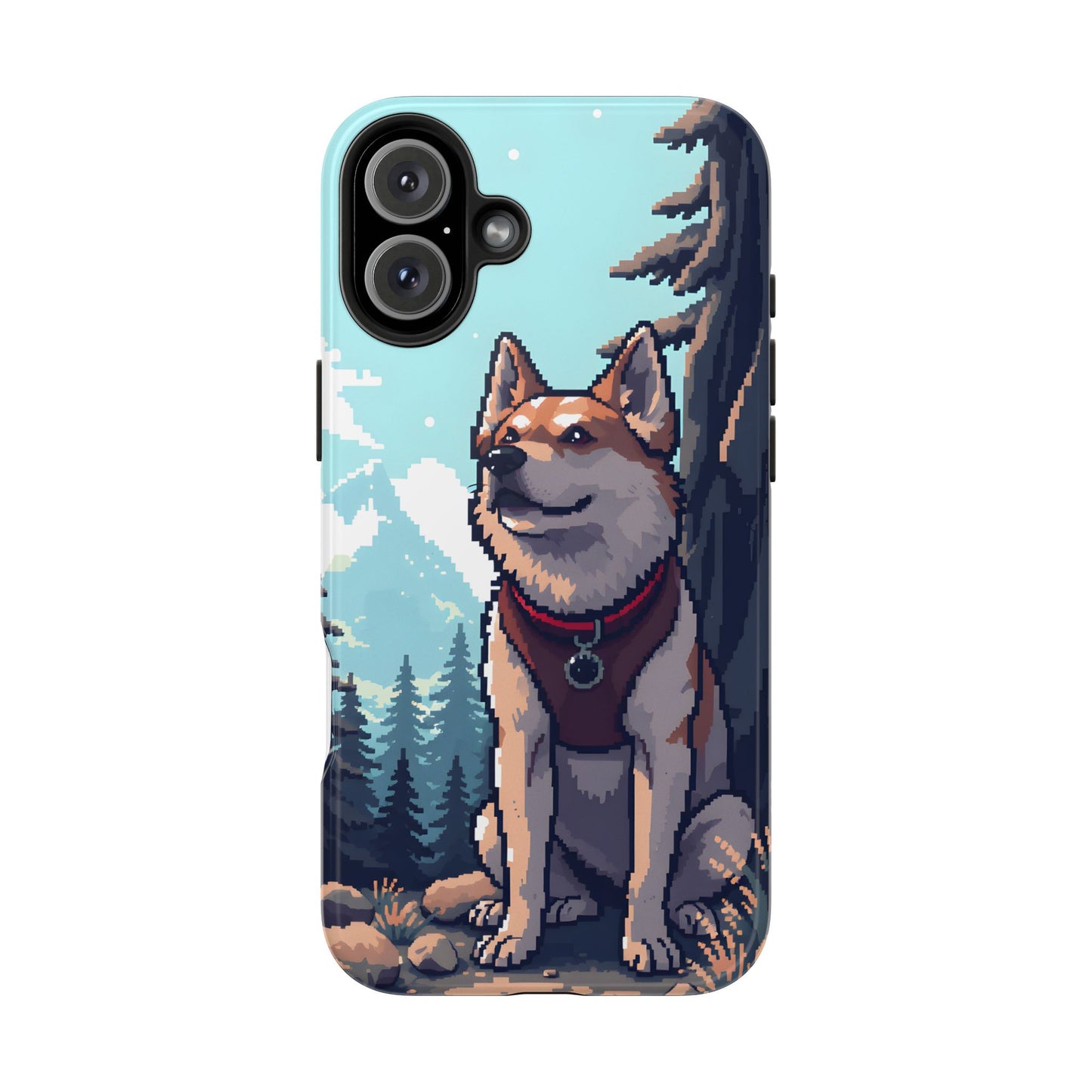 Retro Dog Adventure Tough Phone Case - Pixel Art Shiba Inu Design - for iPhone