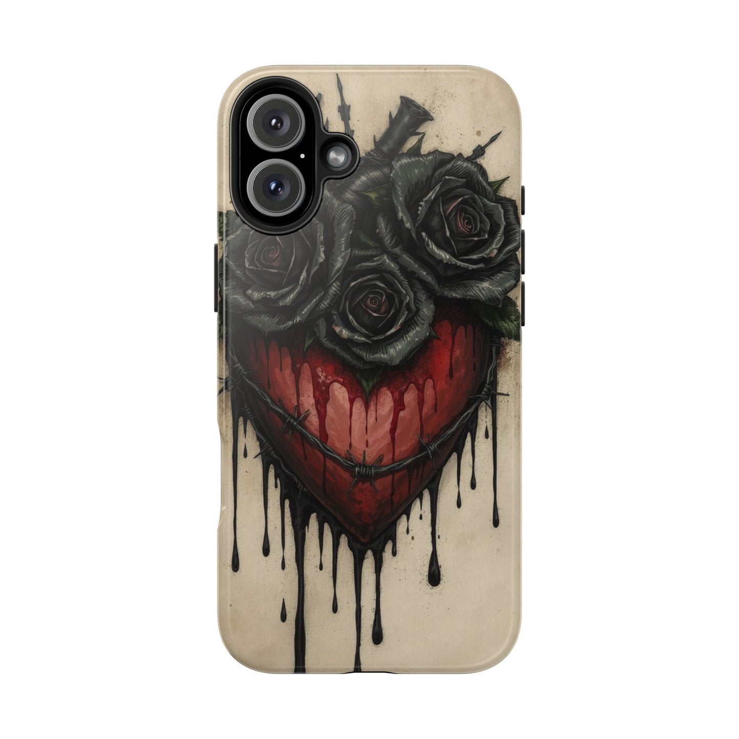 Gothic Heart Phone Case with Roses - Tough & Durable Design