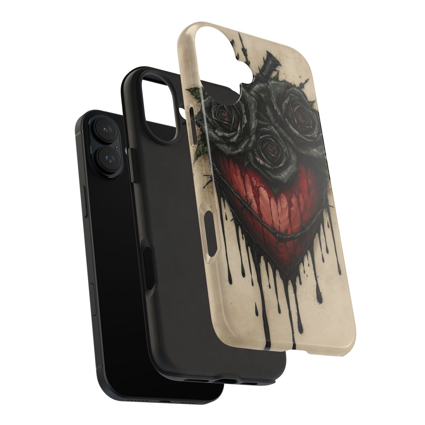 Gothic Heart Phone Case with Roses - Tough & Durable Design