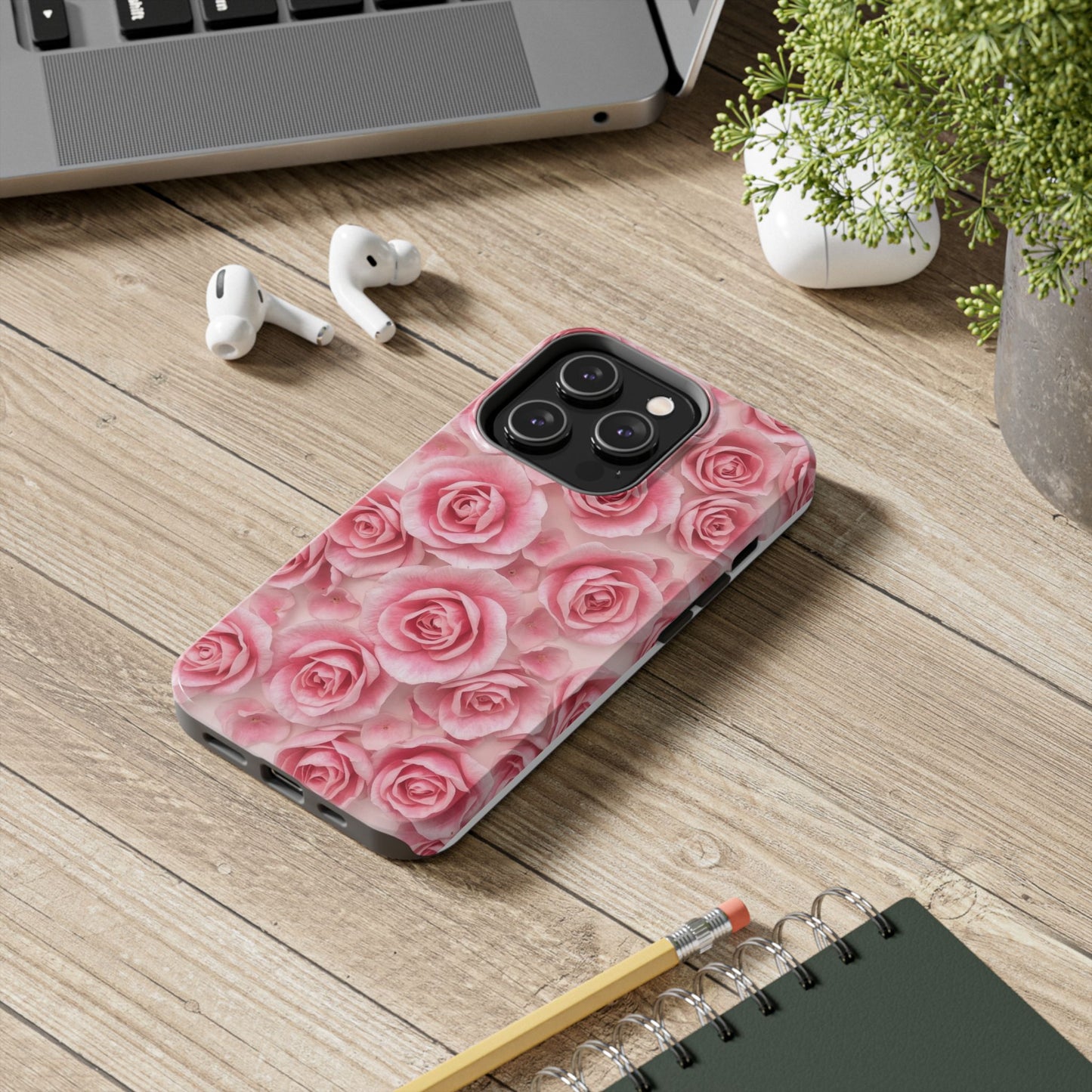Floral Tough Phone Case - Pink Rose Design, Durable Protection for Flower Lovers