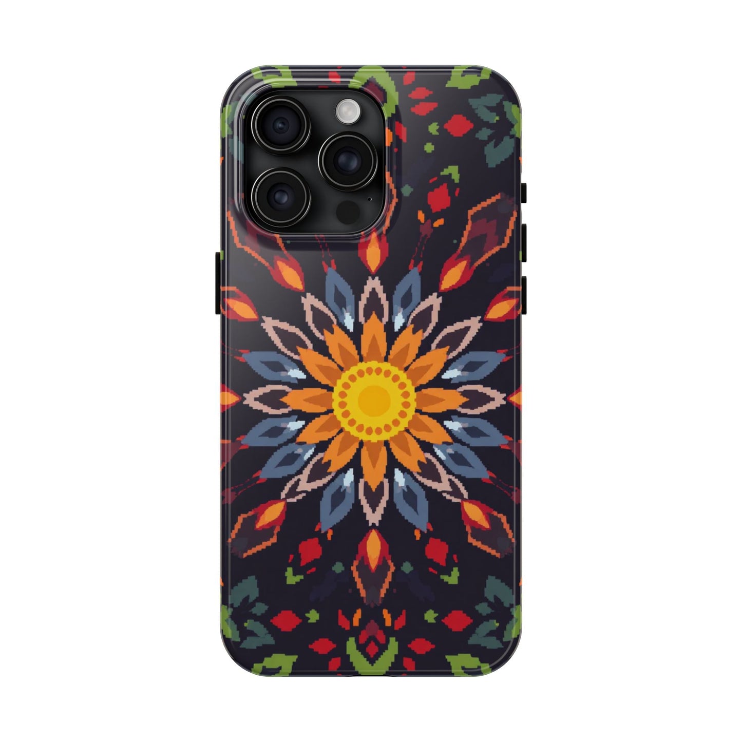 Pixel Art Floral Tough Phone Case - Pixelated Mandala Design for iPhone