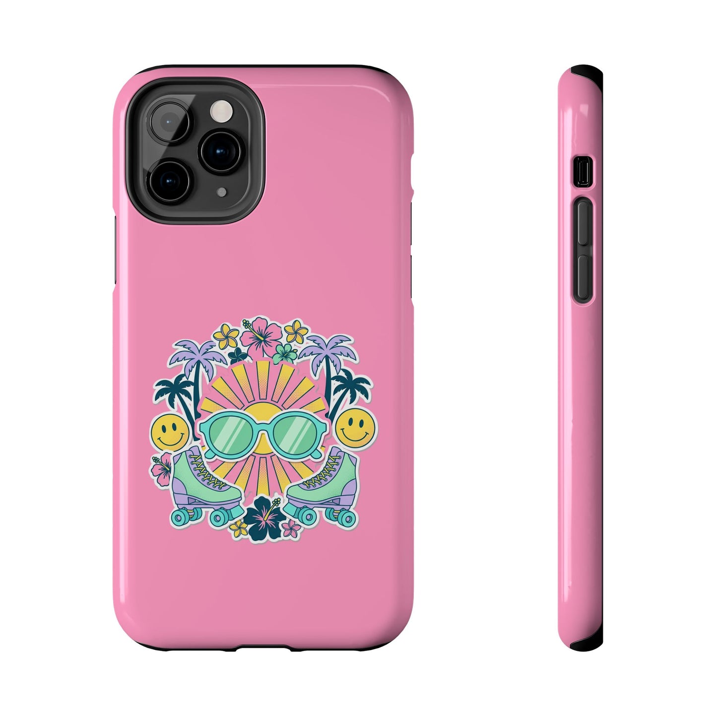 Retro Summer Phone Case — Y2K Palm Trees, Roller Skates & Smiley Collage