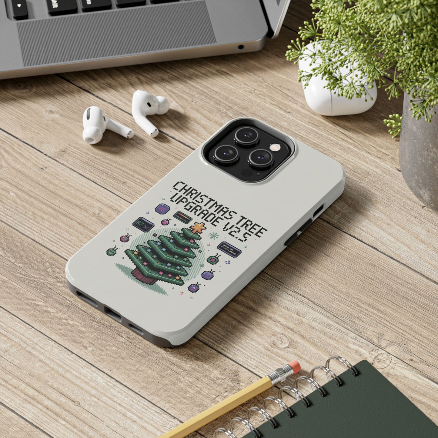 Christmas Tree Upgrade Tough iPhone Case - Pixel Art Design