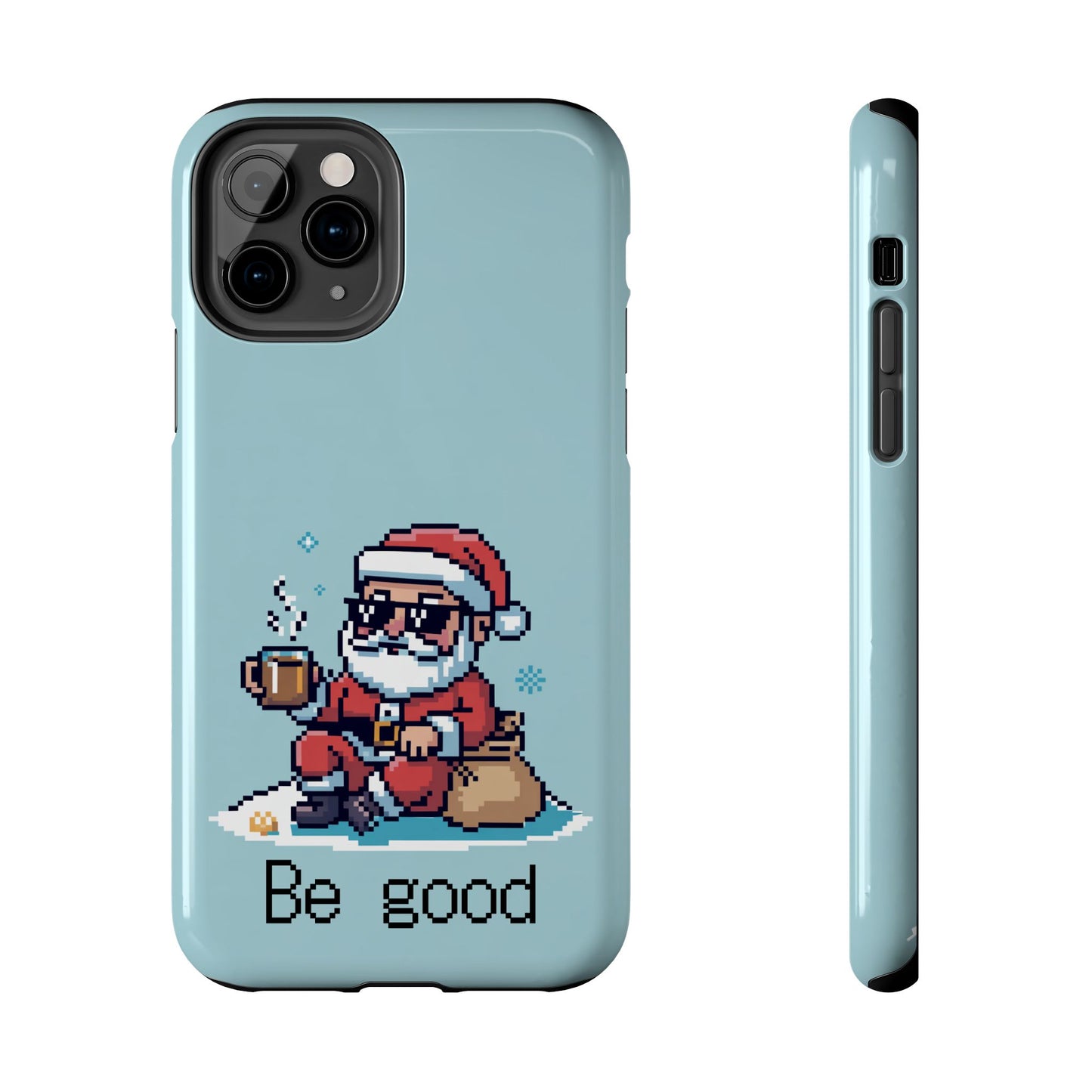 Pixel Art Santa Claus iPhone Case - Festive Tough Case with 'Be Good' Design