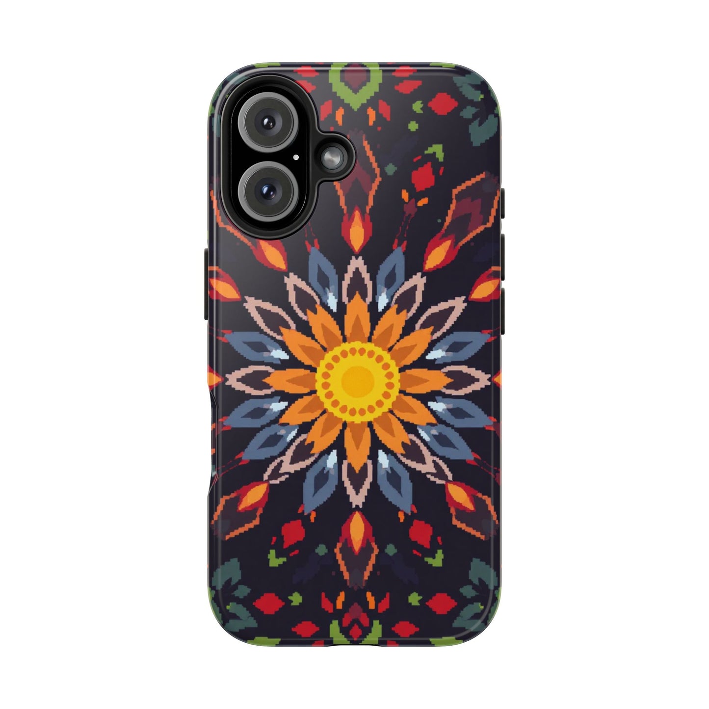 Pixel Art Floral Tough Phone Case - Pixelated Mandala Design for iPhone