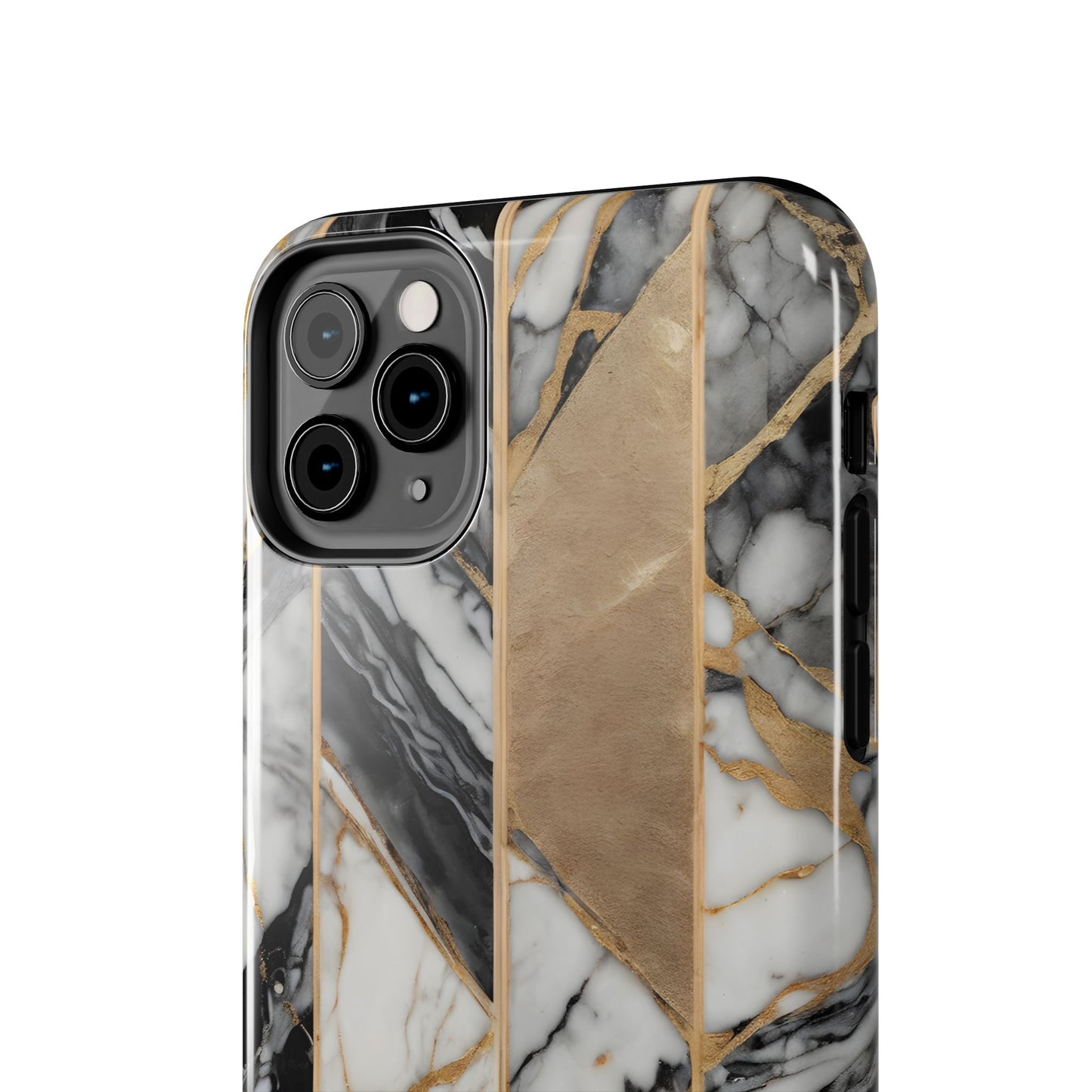 Marble Lines Tough Phone Case with Gold Accents - for iPhone