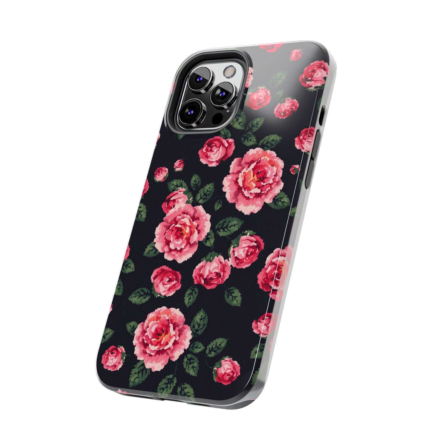Pixelated Floral Tough Phone Case - Elegant Rose Design for Protection & Style - for iPhone