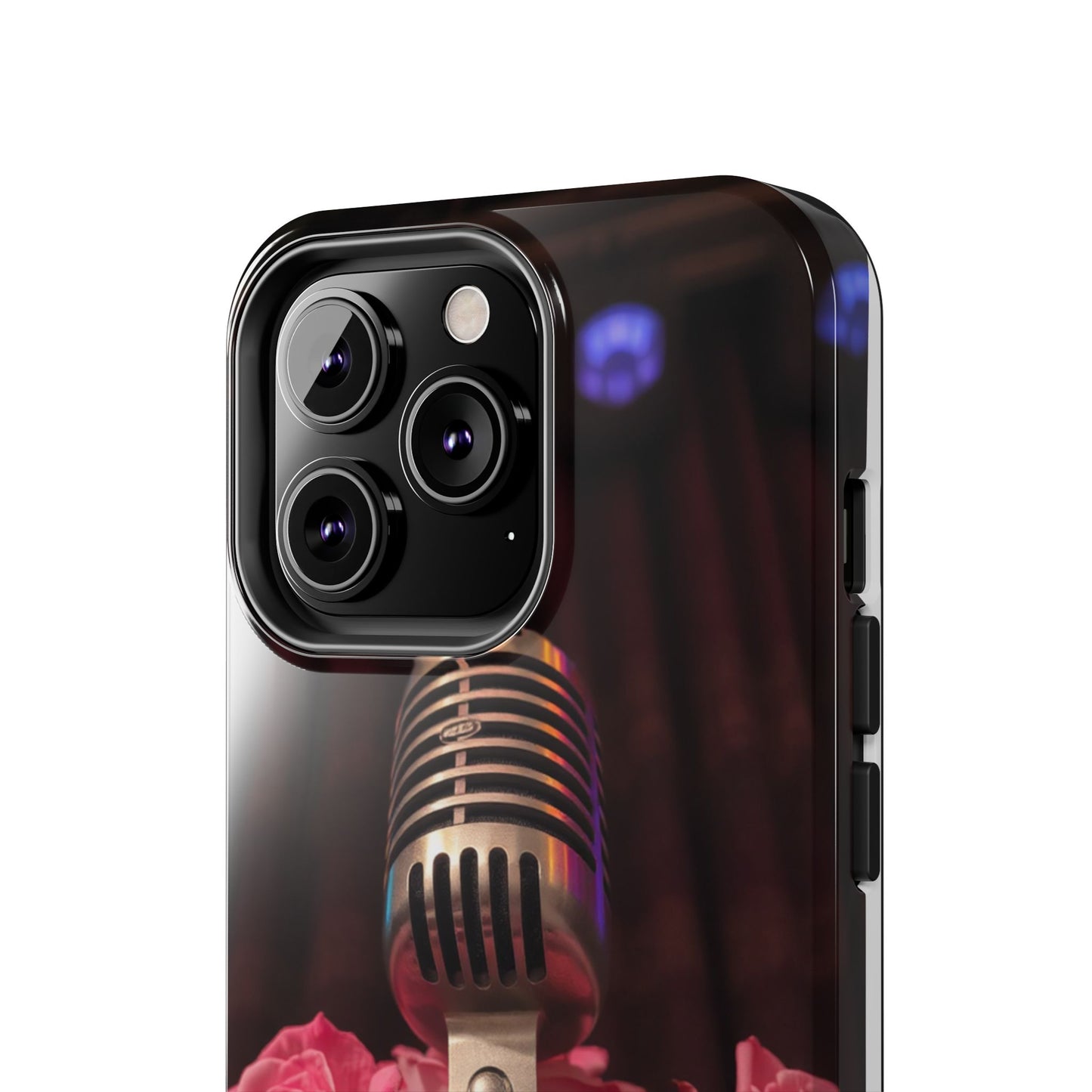 Stylish Tough Phone Case with Vintage Microphone and Roses