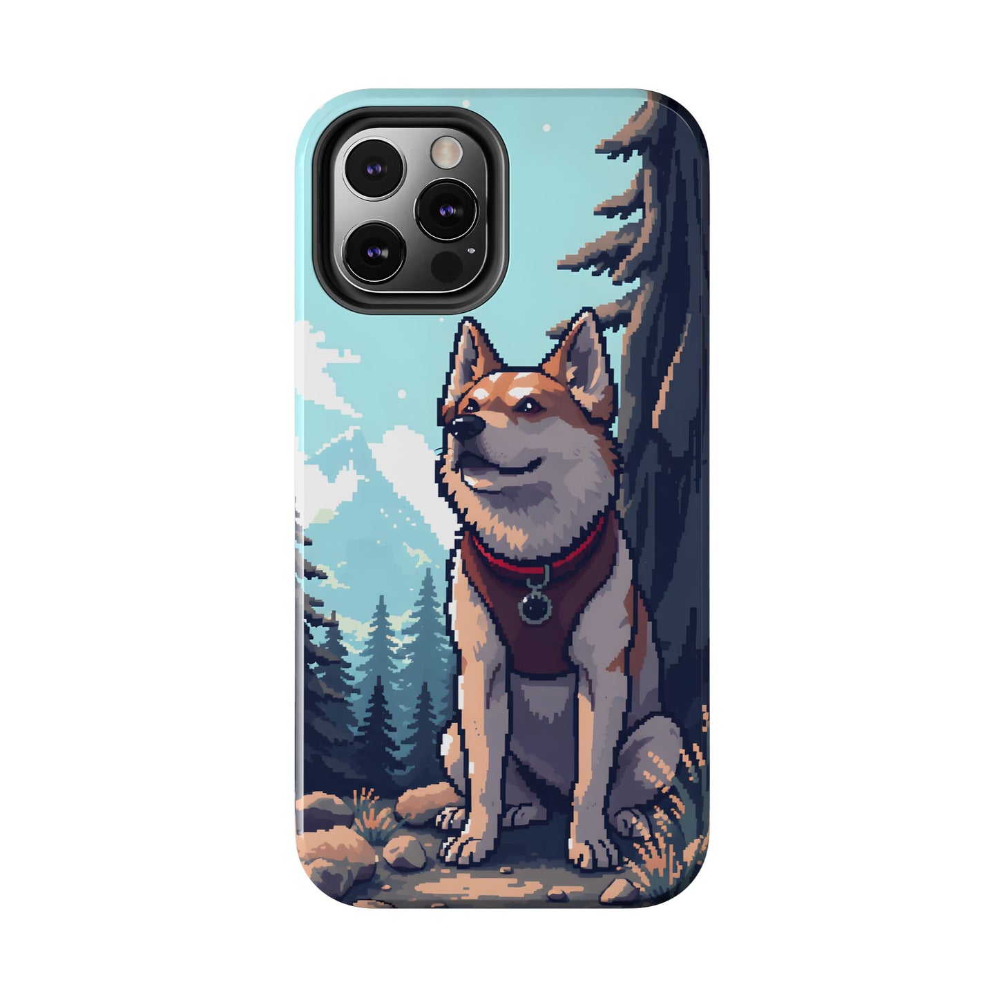 Retro Dog Adventure Tough Phone Case - Pixel Art Shiba Inu Design - for iPhone