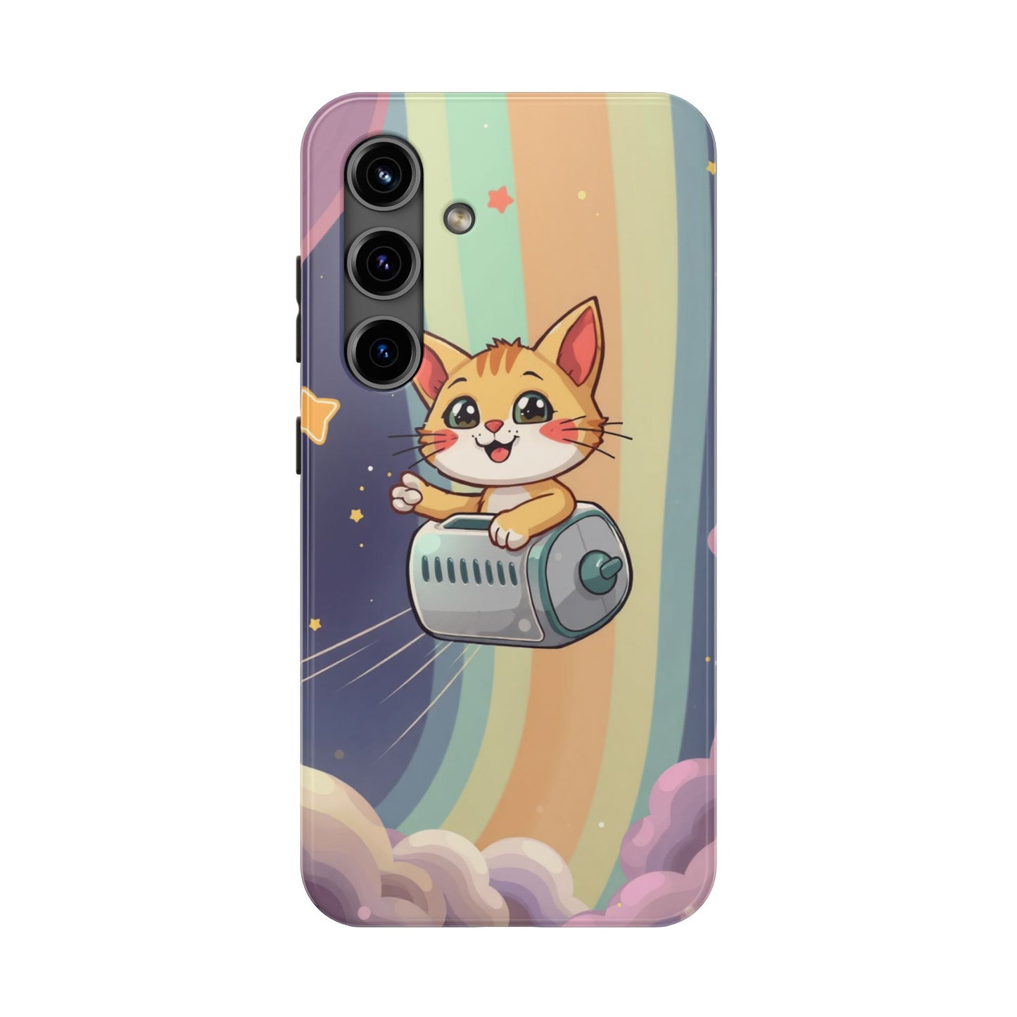 Cute Cat Rocket Phone Case - Vibrant and Playful Tough Case