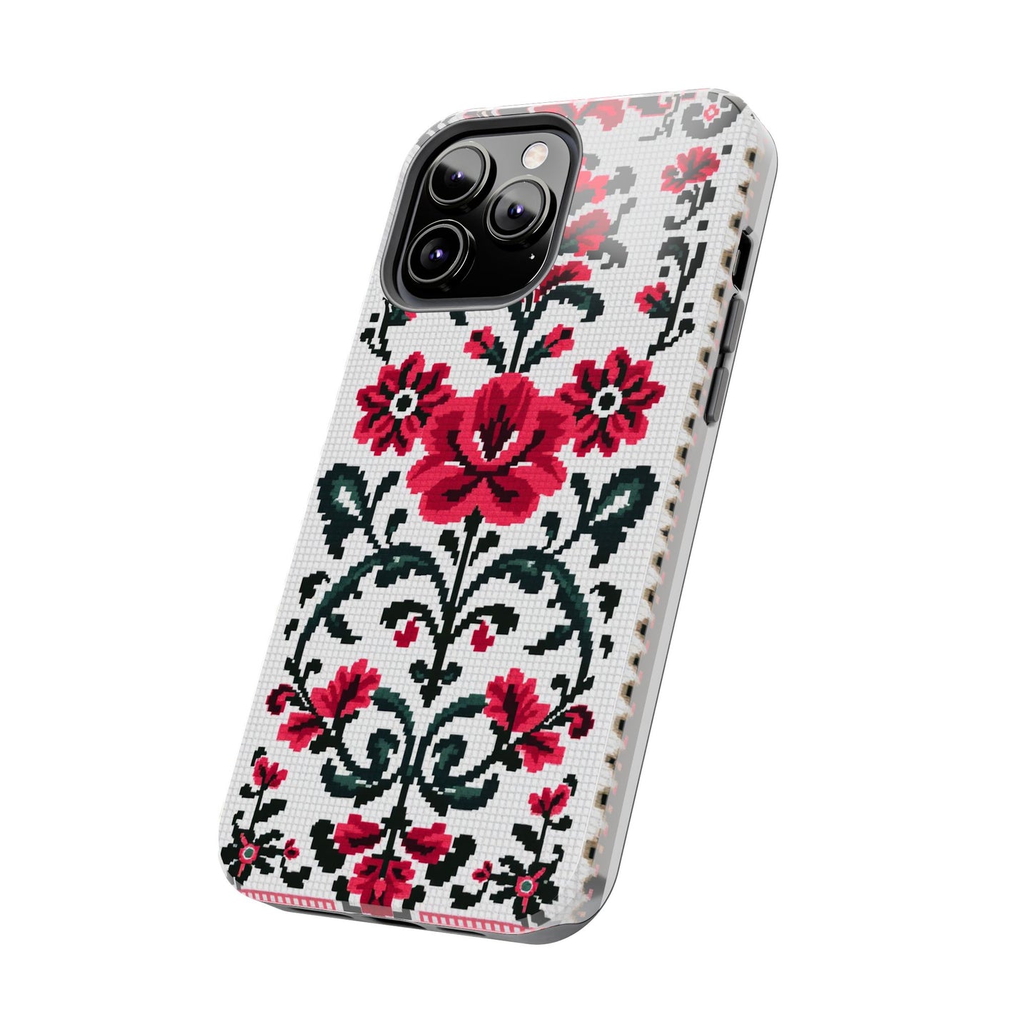 Traditional Floral Knit Tough Phone Cases - Durable Protection with Vintage Style - for iPhone