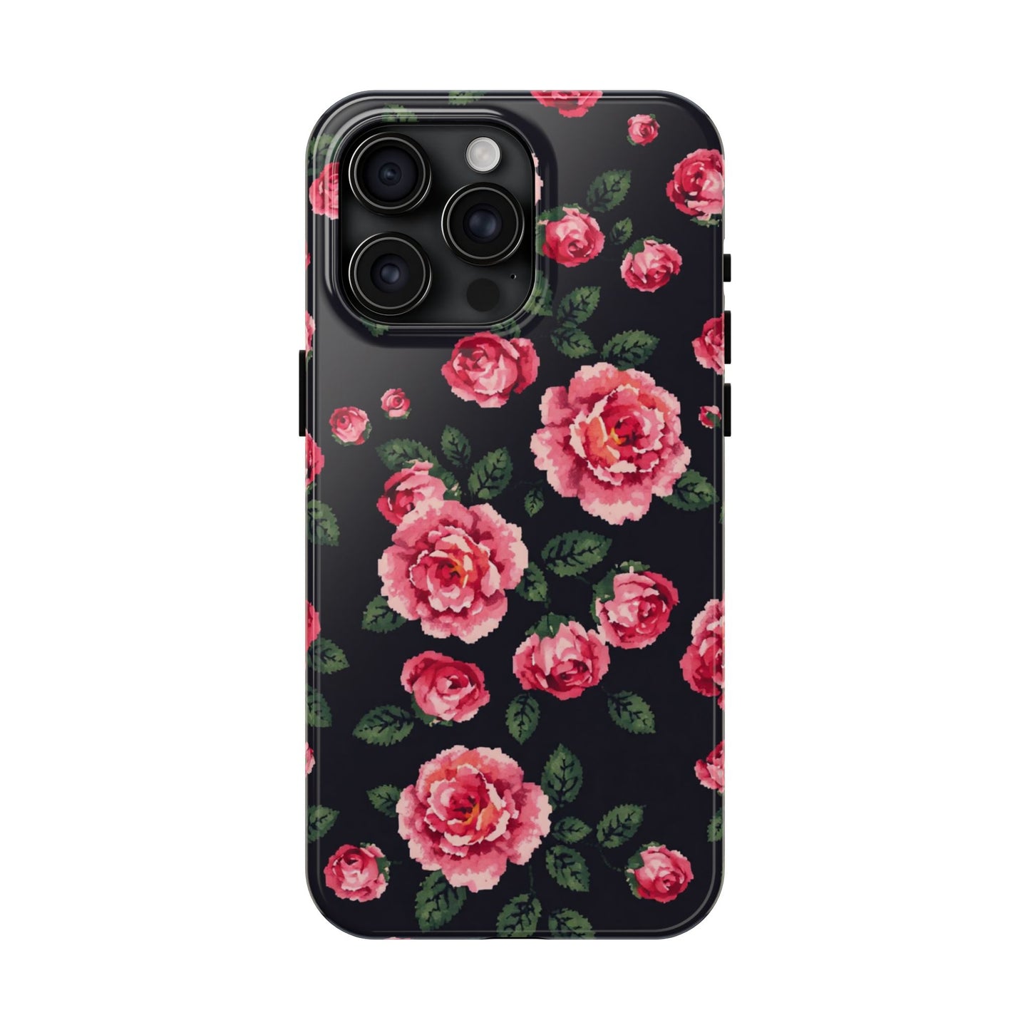 Pixelated Floral Tough Phone Case - Elegant Rose Design for Protection & Style - for iPhone