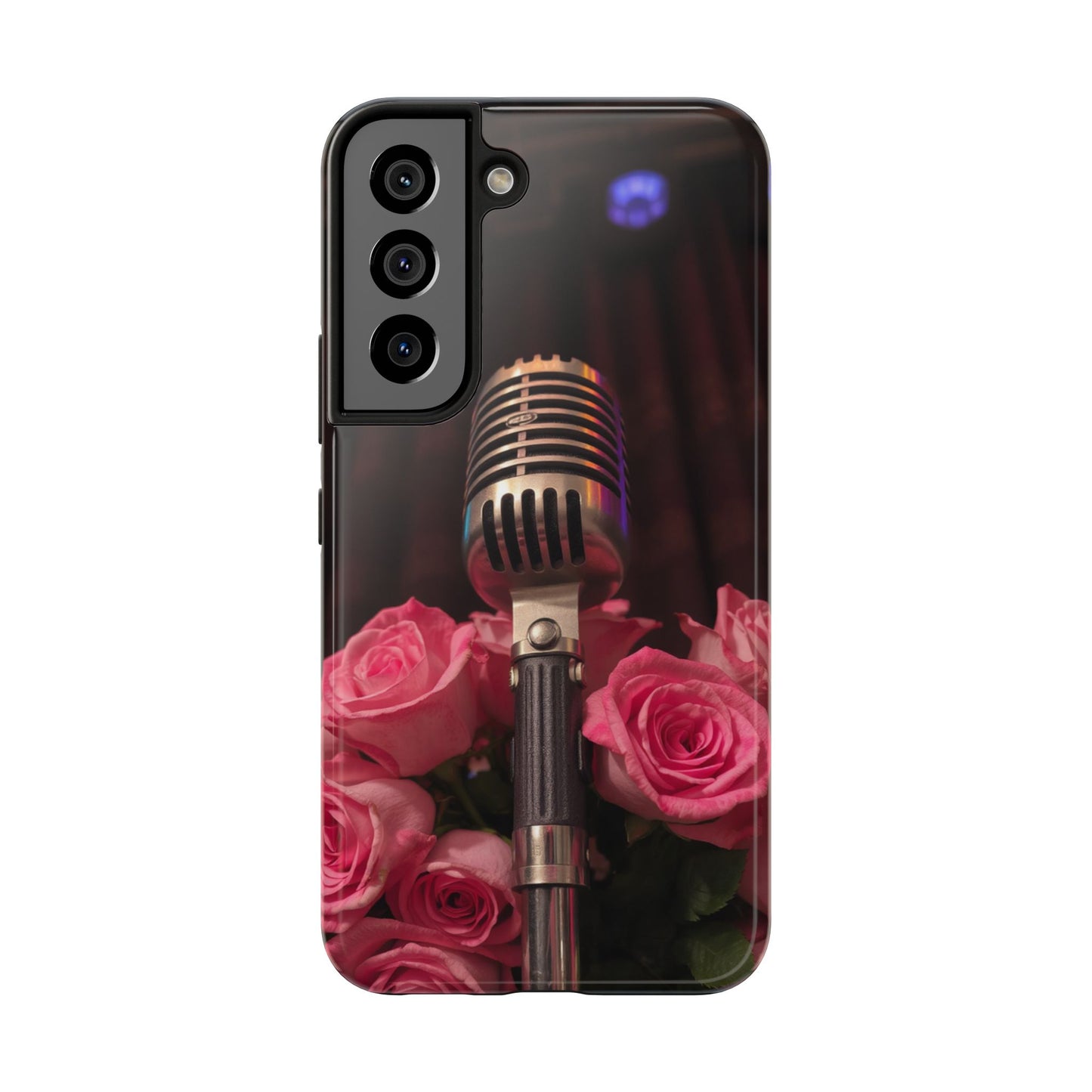 Stylish Tough Phone Case with Vintage Microphone and Roses