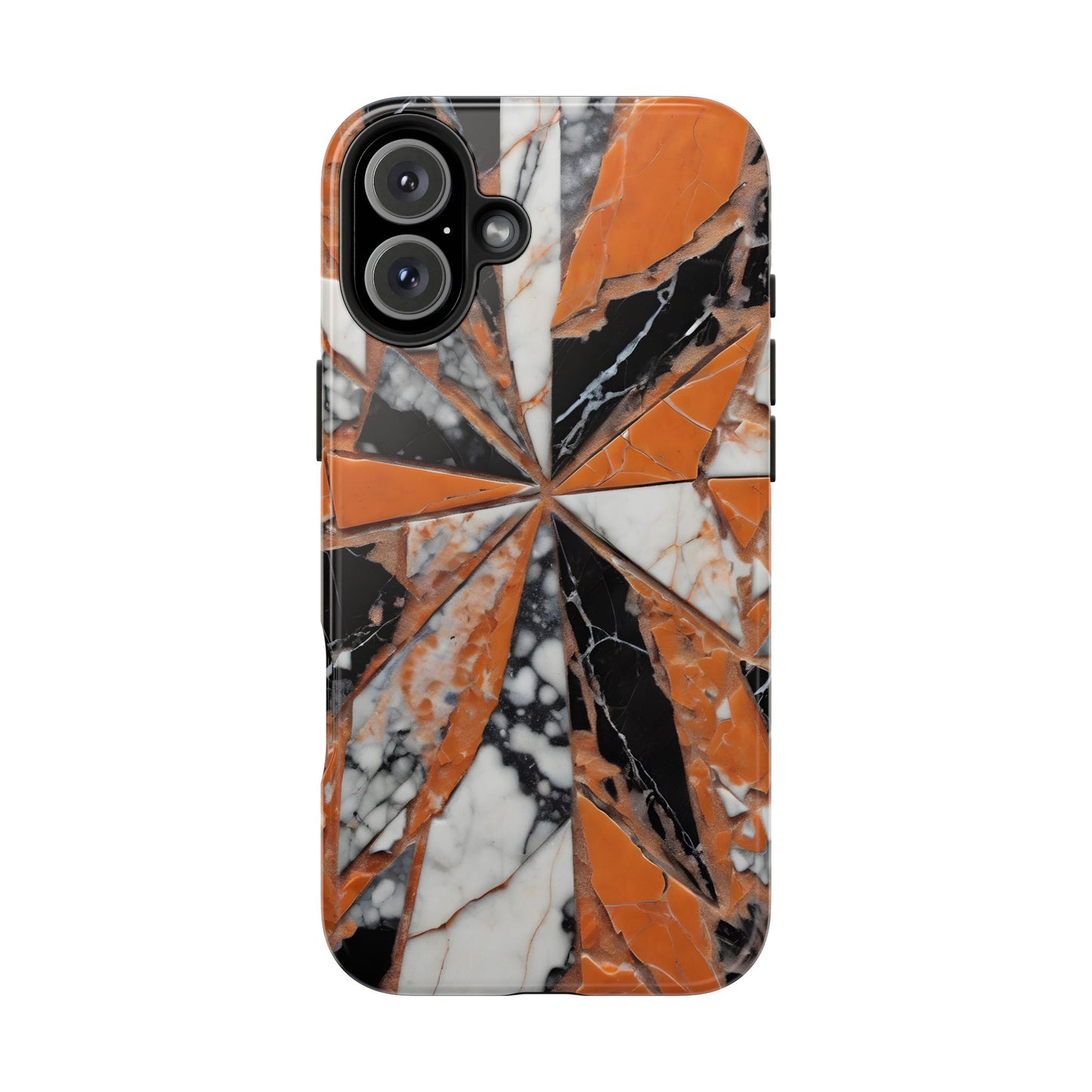 Shattered Pieces Marble Black and Orange Tough Phone Case - for iPhone
