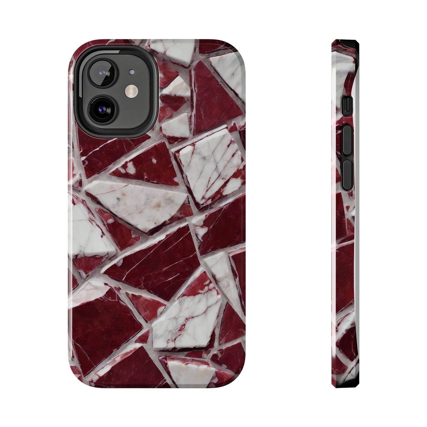 Elegant Red Pieces Marble Pattern Tough Phone Case - Stylish Protection for iPhone