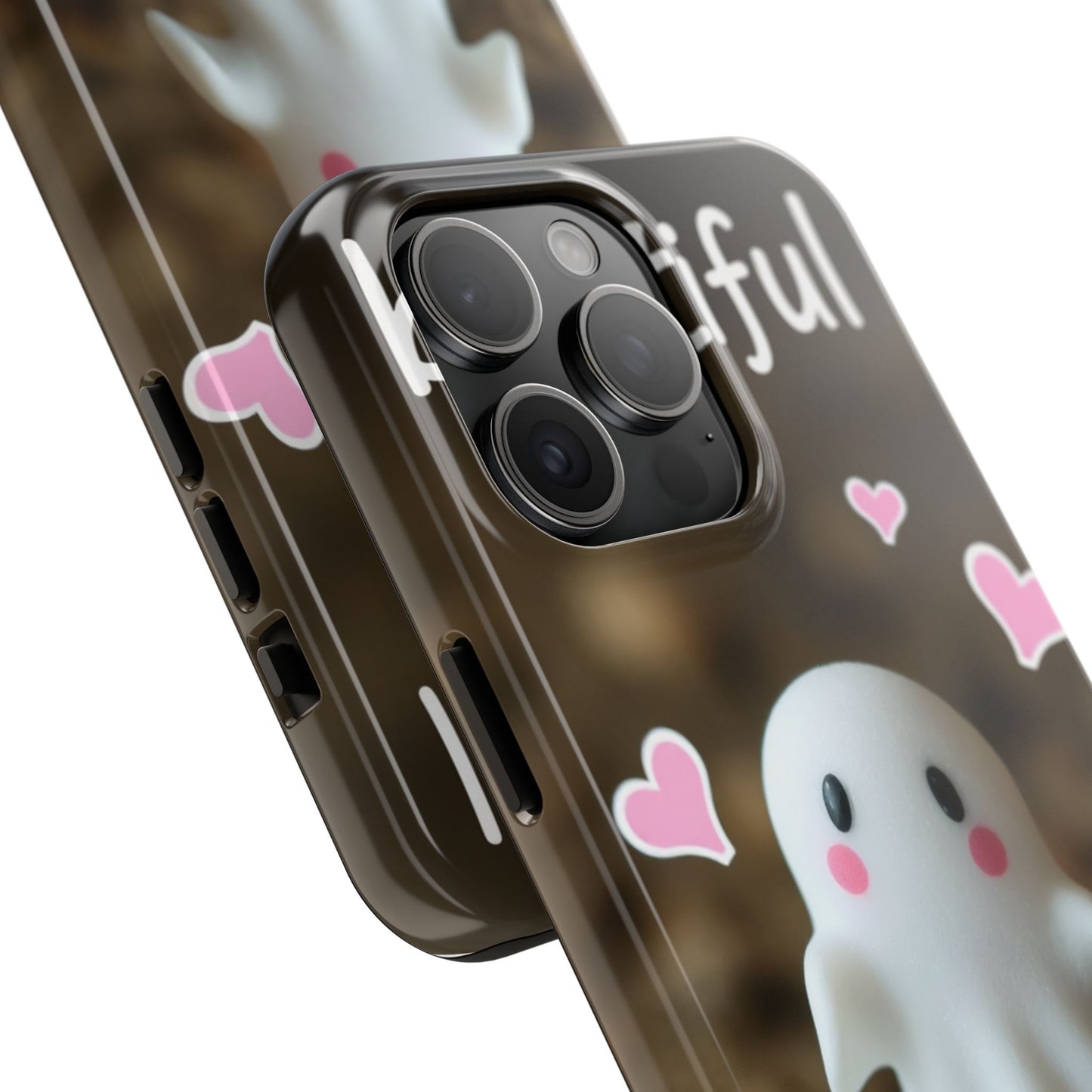 Cute Ghost Tough Phone Case - Beautiful Design with Heart Accents