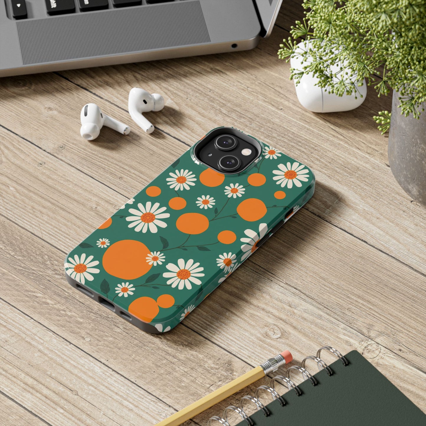Floral Tough Phone Case - Daisy & Orange Design