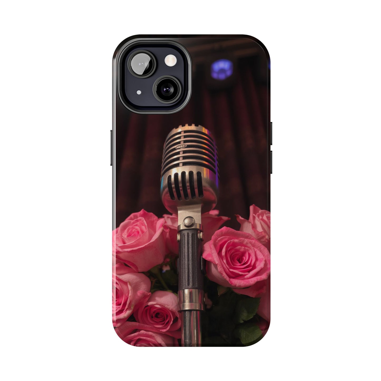 Stylish Tough Phone Case with Vintage Microphone and Roses