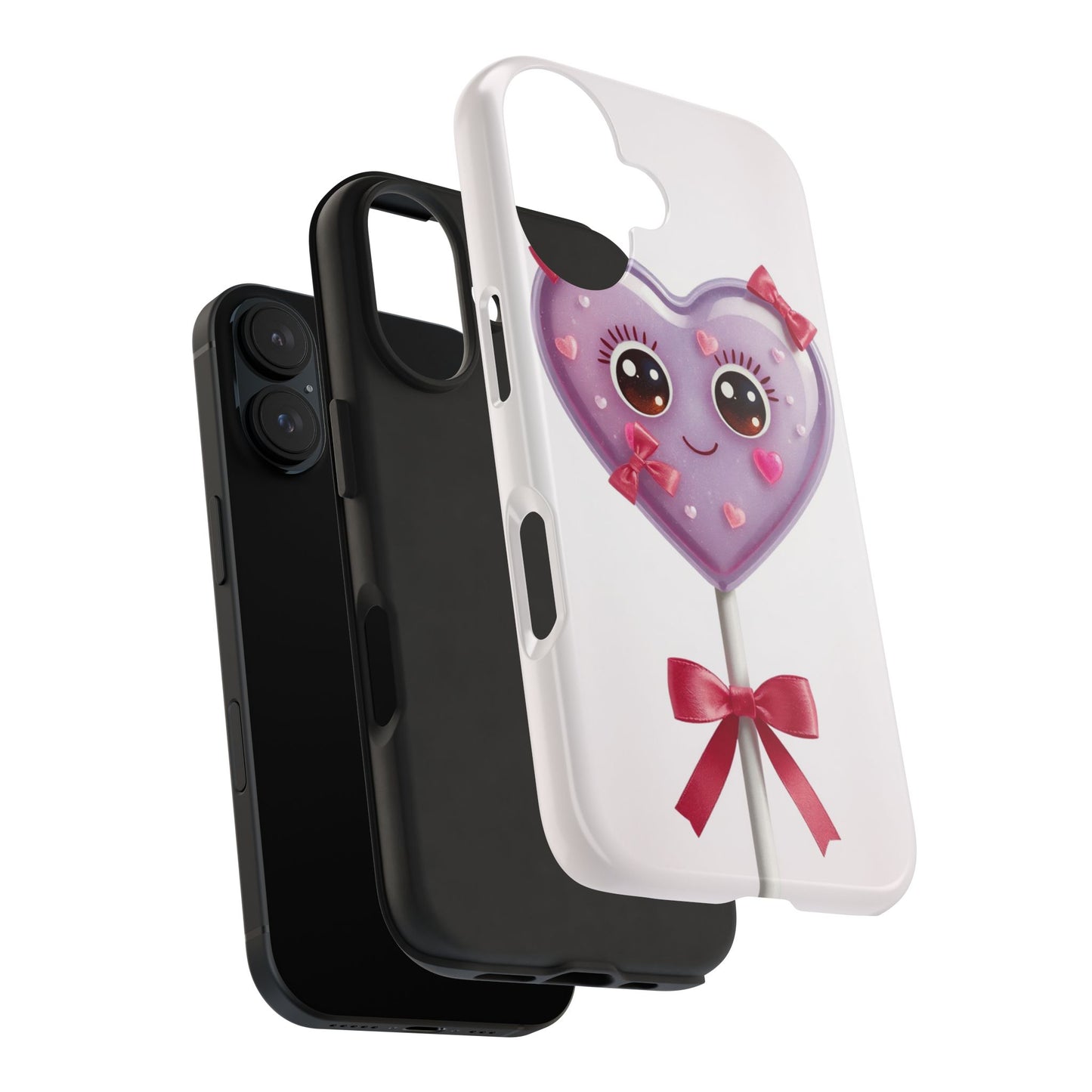 Cute Heart Lollipop Tough Phone Case - Adorable Protection for Candy Lovers