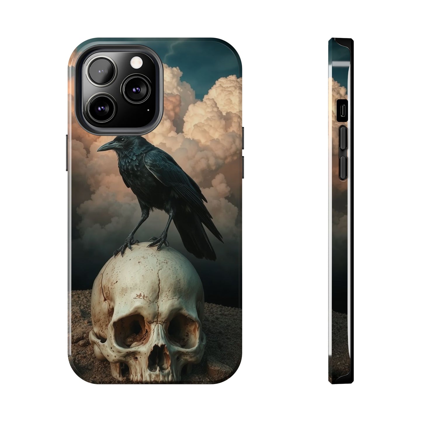 Gothic Raven Skull Tough Phone Case - Unique Protective Cover for Halloween Lovers