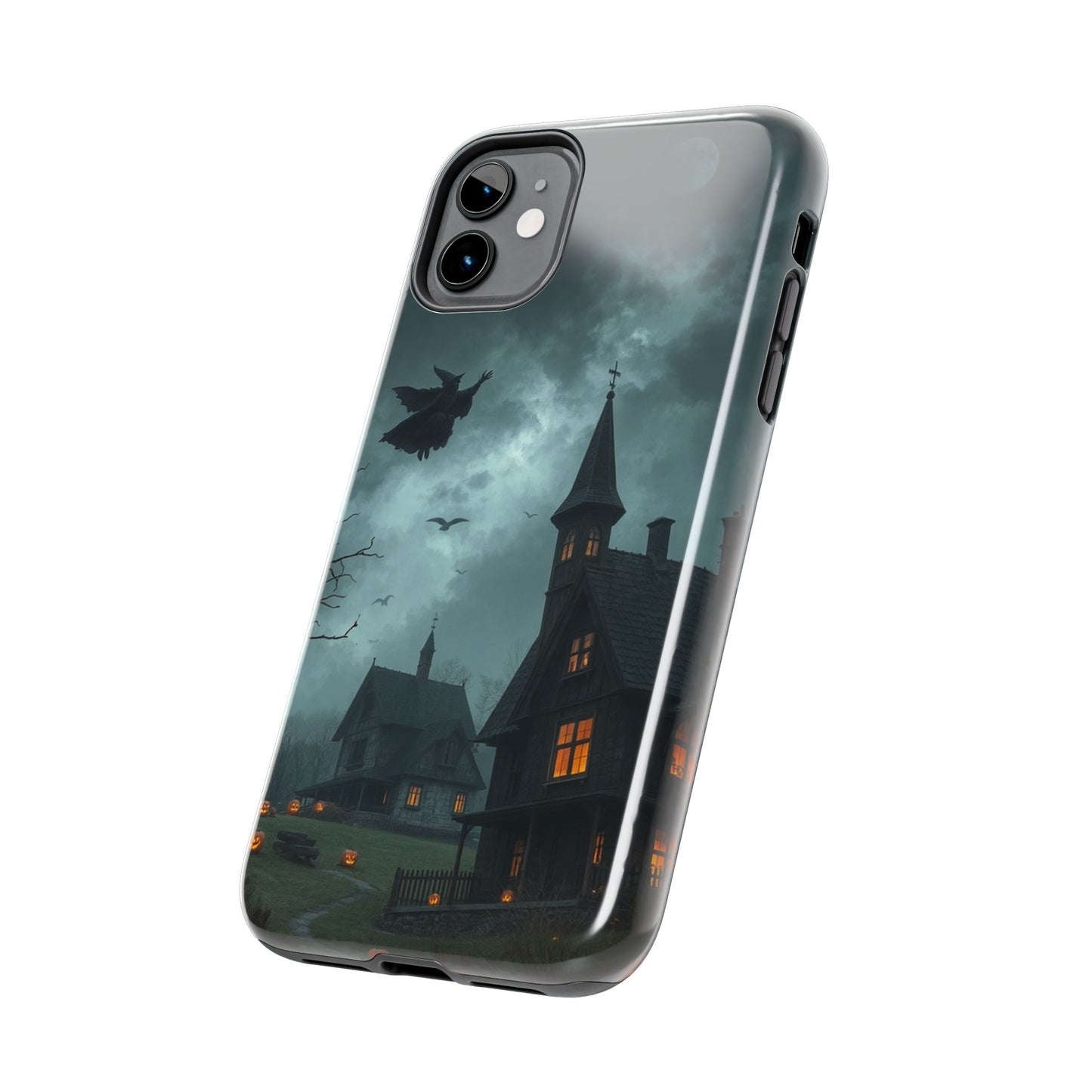 Halloween-Themed Tough Phone Case with Spooky House Design