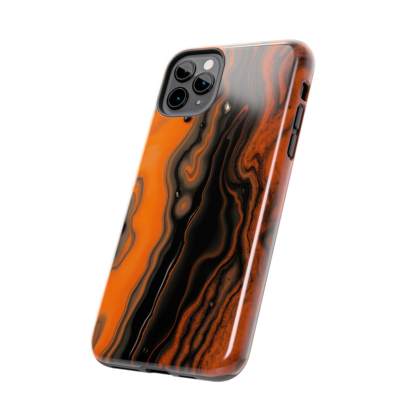 Stylish Tough Phone Case - Bold Black and Orange Metallic Lava Flow Design - for iPhone