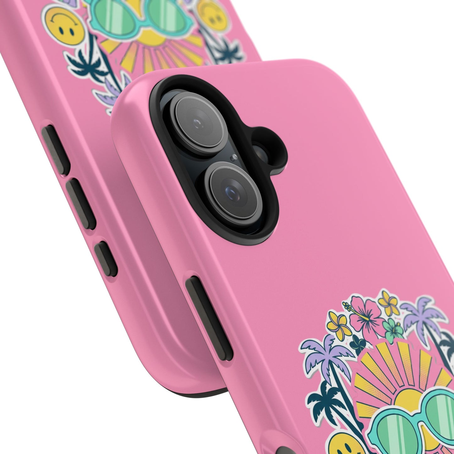 Retro Summer Phone Case — Y2K Palm Trees, Roller Skates & Smiley Collage