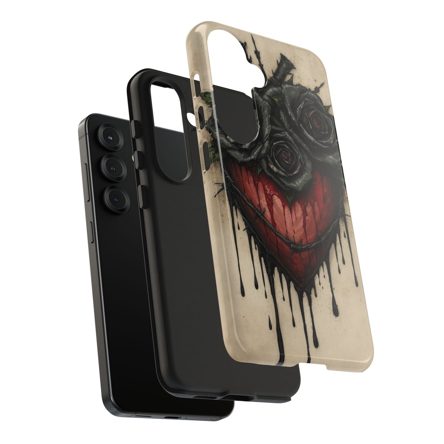 Gothic Heart Phone Case with Roses - Tough & Durable Design