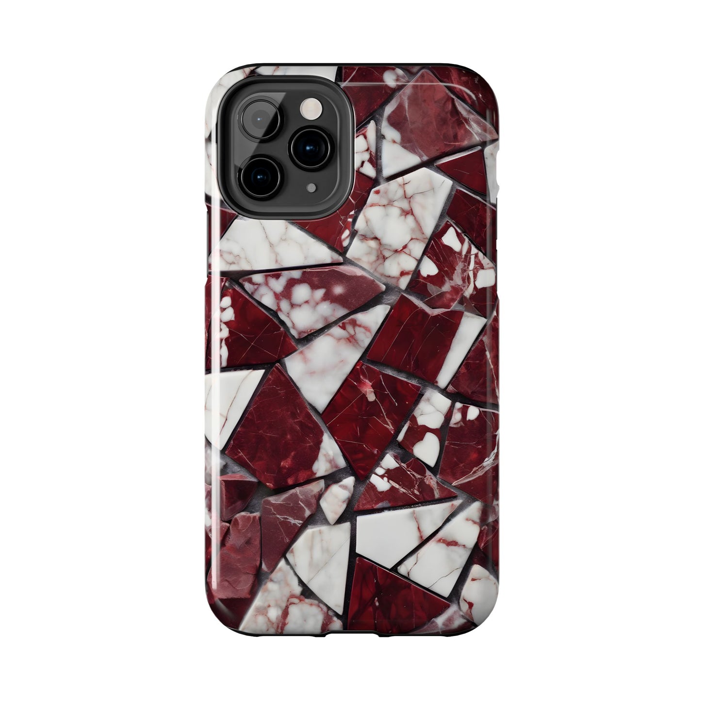 Shattered Dark Red Marble Pattern Tough Phone Case - Durable & Stylish Protection for iPhone