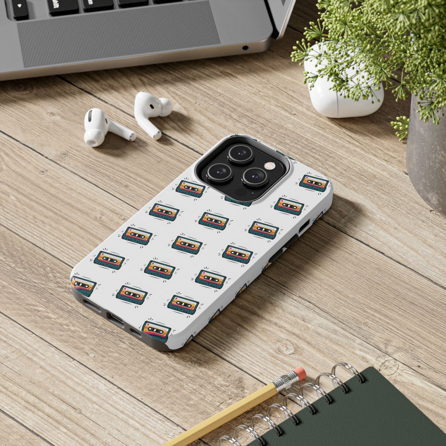 Retro Cassette Tape Phone Case Pattern - White